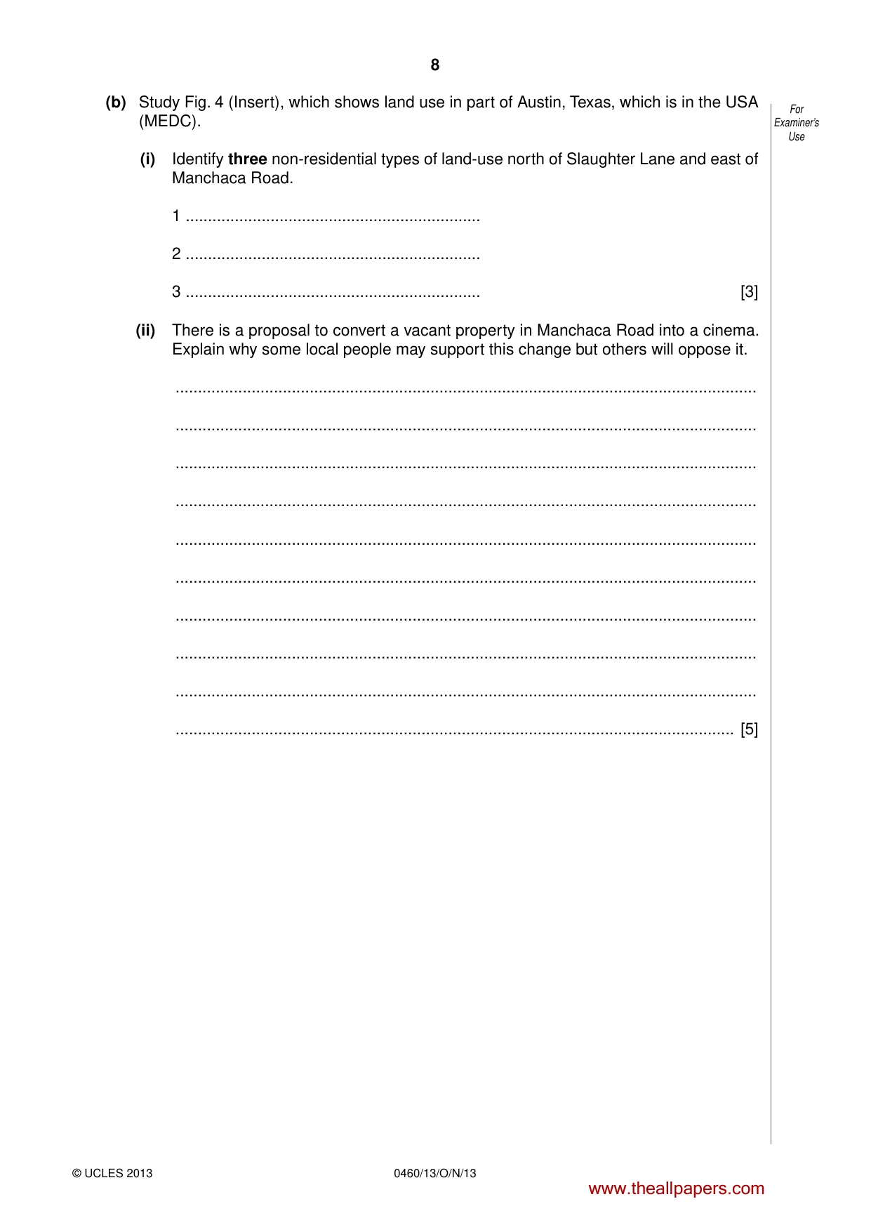 Cambridge IGCSE Geography 0460 2013 Oct/Nov Paper 1 · Variant 3 question paper, page 8 of 28
