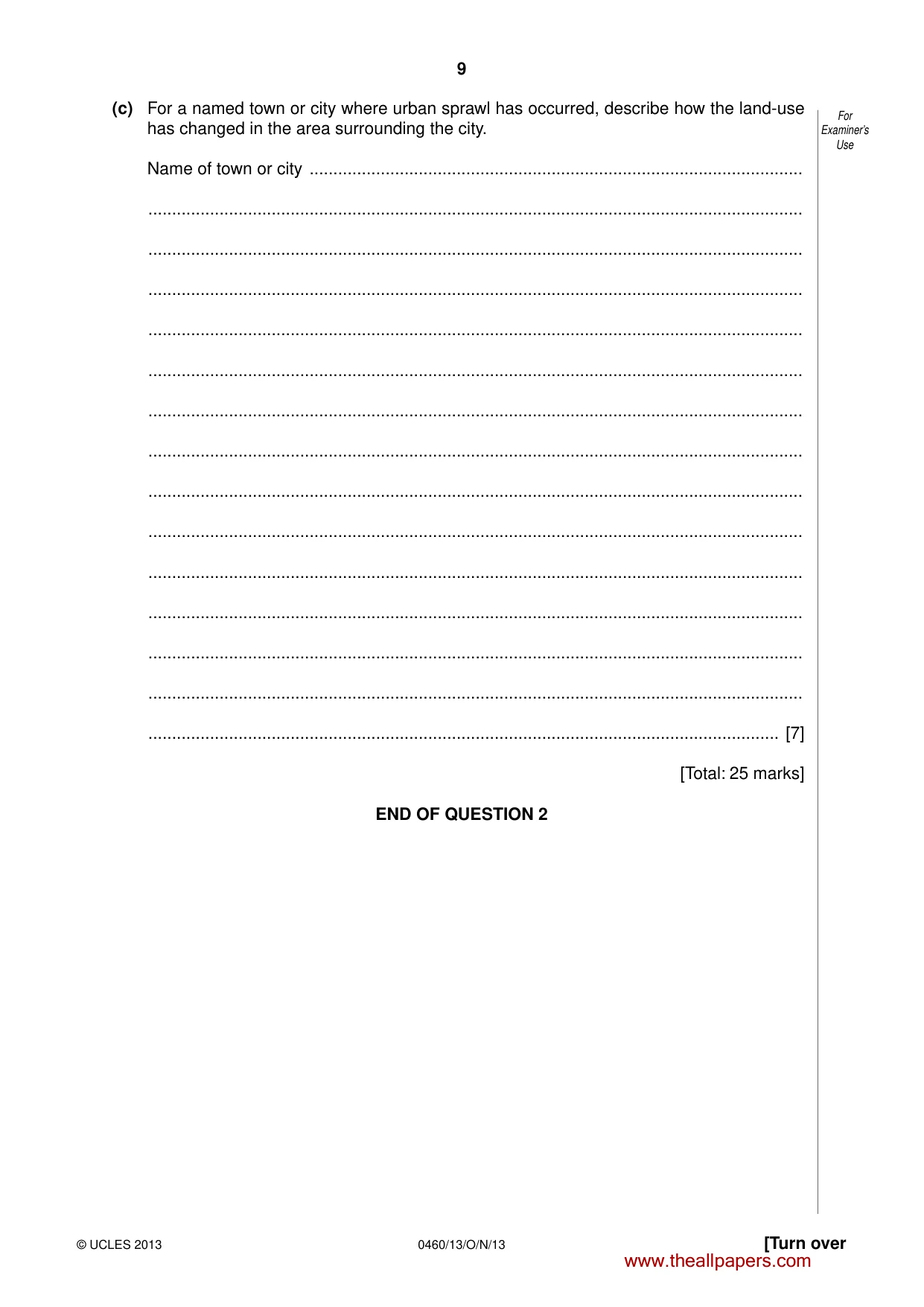 Cambridge IGCSE Geography 0460 2013 Oct/Nov Paper 1 · Variant 3 question paper, page 9 of 28