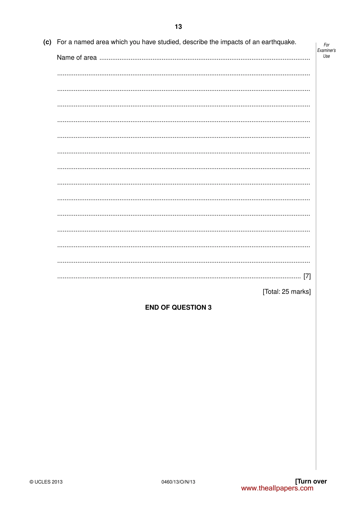 Cambridge IGCSE Geography 0460 2013 Oct/Nov Paper 1 · Variant 3 question paper, page 13 of 28