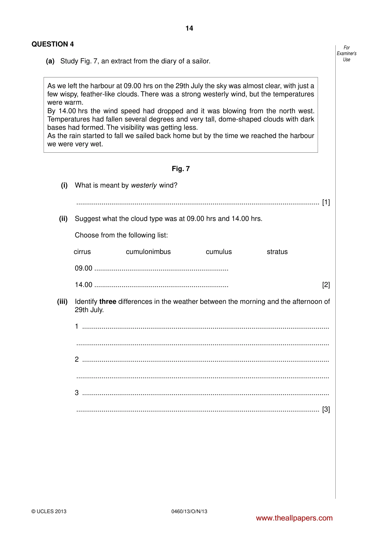 Cambridge IGCSE Geography 0460 2013 Oct/Nov Paper 1 · Variant 3 question paper, page 14 of 28
