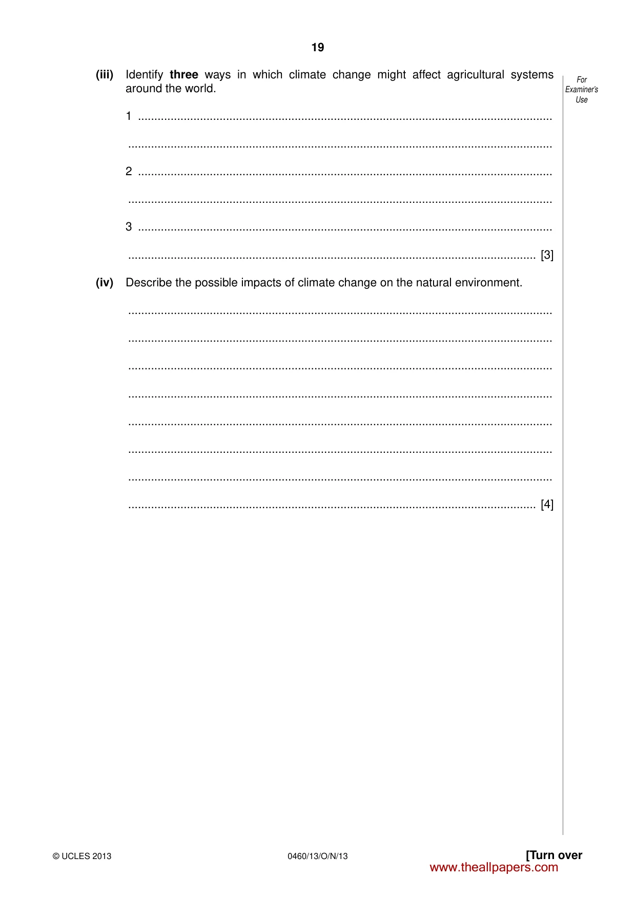 Cambridge IGCSE Geography 0460 2013 Oct/Nov Paper 1 · Variant 3 question paper, page 19 of 28