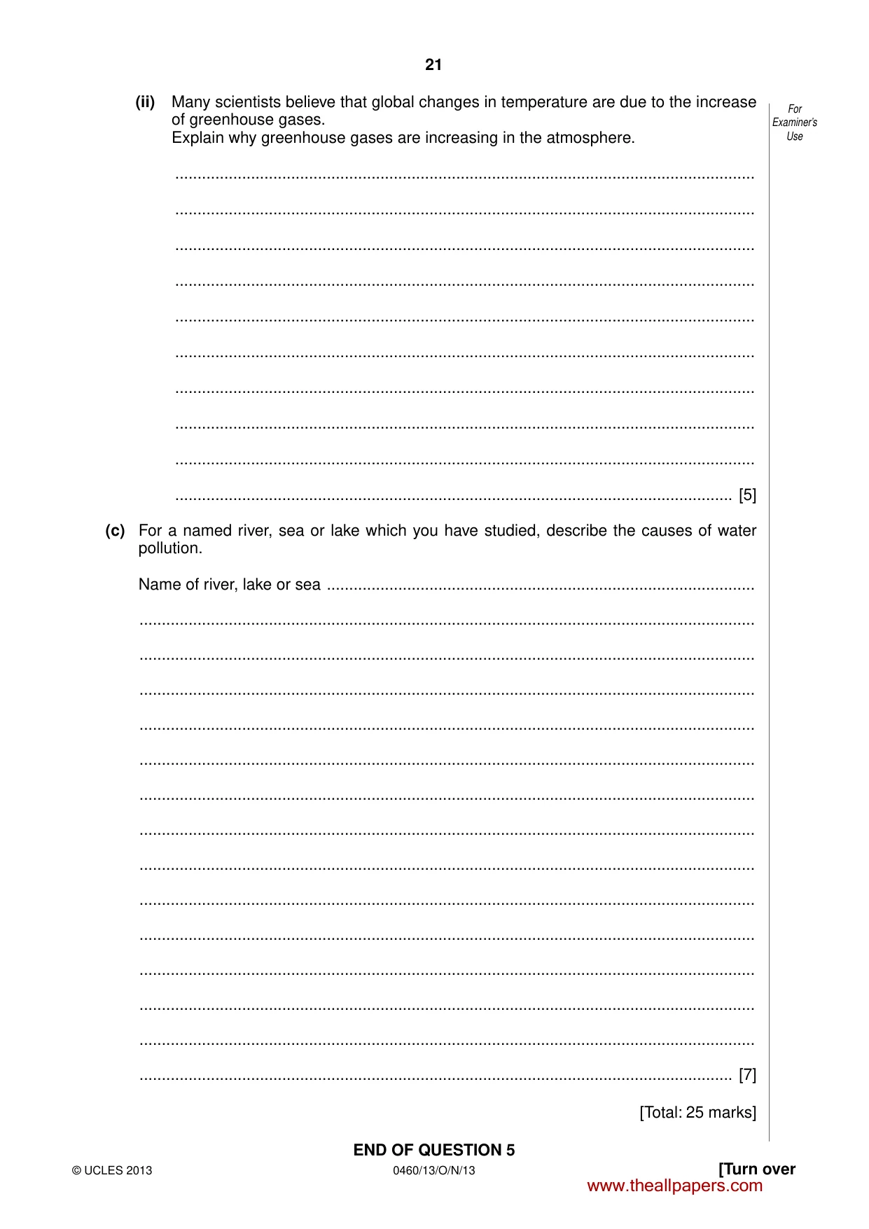 Cambridge IGCSE Geography 0460 2013 Oct/Nov Paper 1 · Variant 3 question paper, page 21 of 28