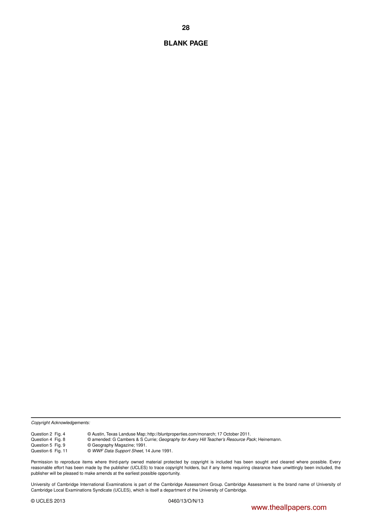 Cambridge IGCSE Geography 0460 2013 Oct/Nov Paper 1 · Variant 3 question paper, page 28 of 28