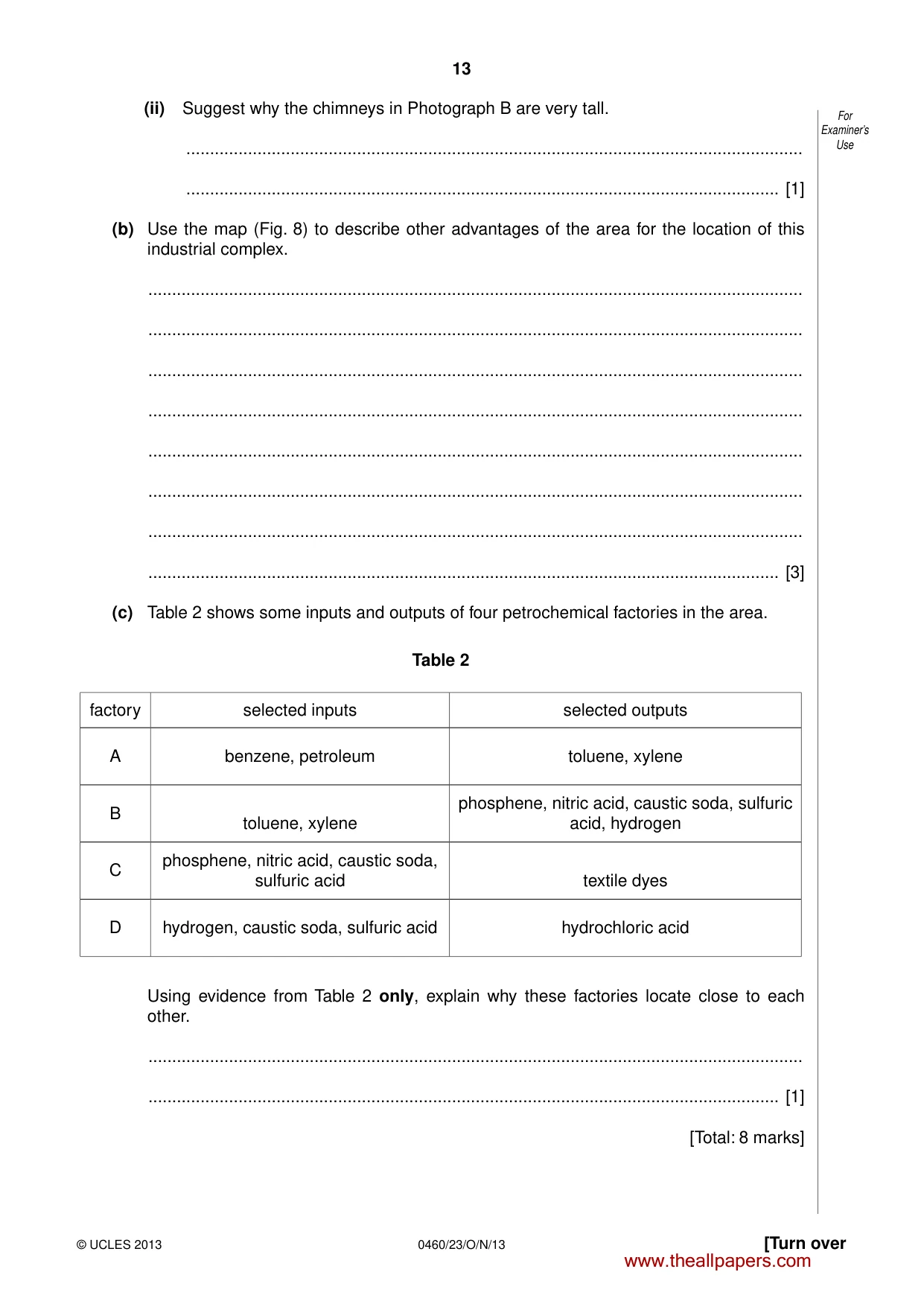 Cambridge IGCSE Geography 0460 2013 Oct/Nov Paper 2 · Variant 3 question paper, page 13 of 16