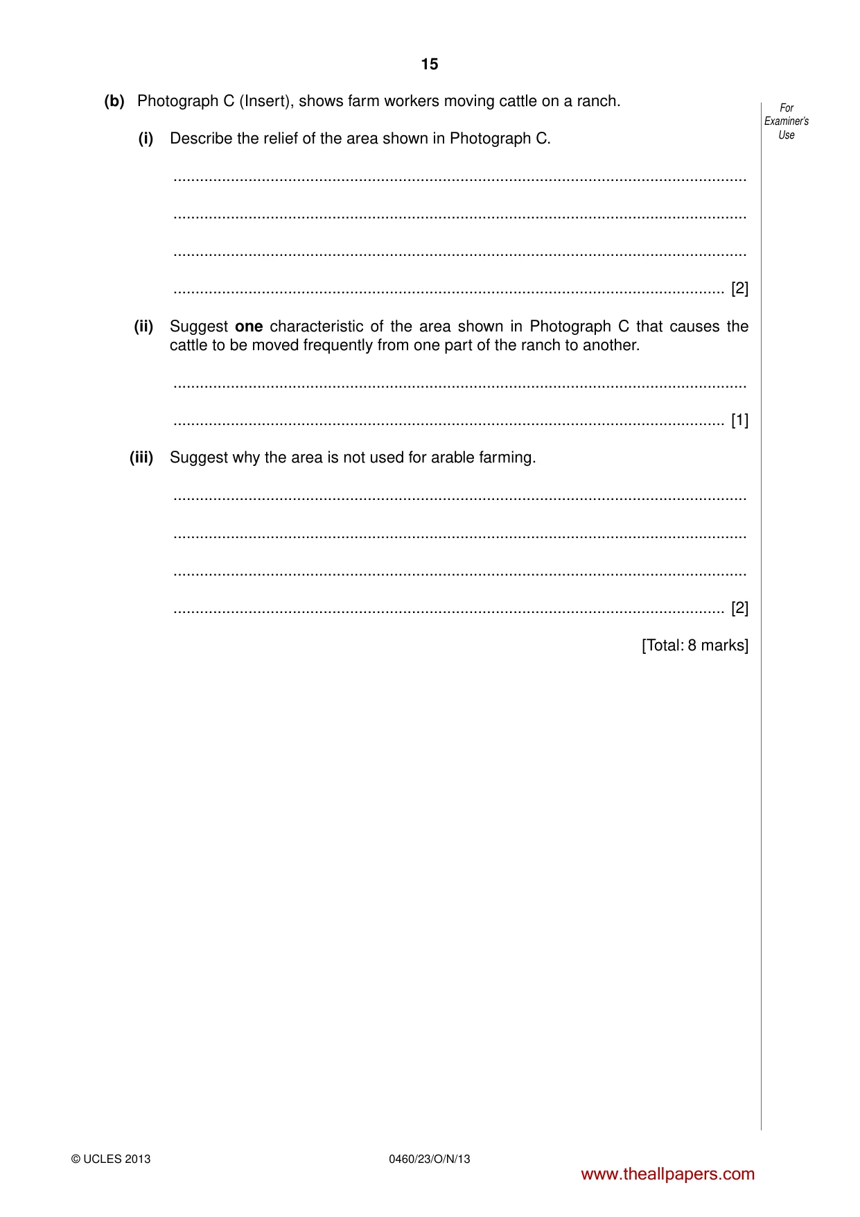 Cambridge IGCSE Geography 0460 2013 Oct/Nov Paper 2 · Variant 3 question paper, page 15 of 16