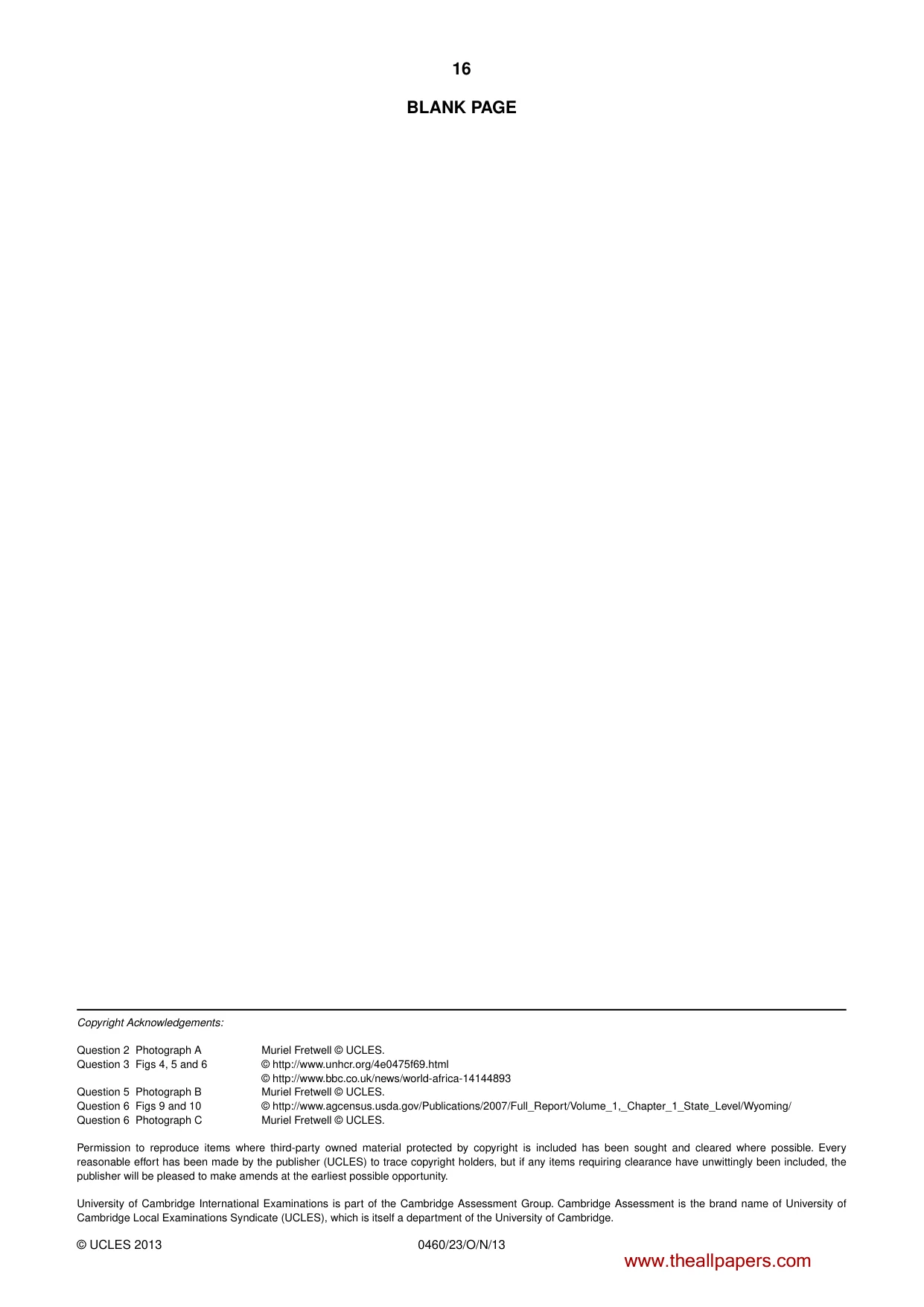 Cambridge IGCSE Geography 0460 2013 Oct/Nov Paper 2 · Variant 3 question paper, page 16 of 16