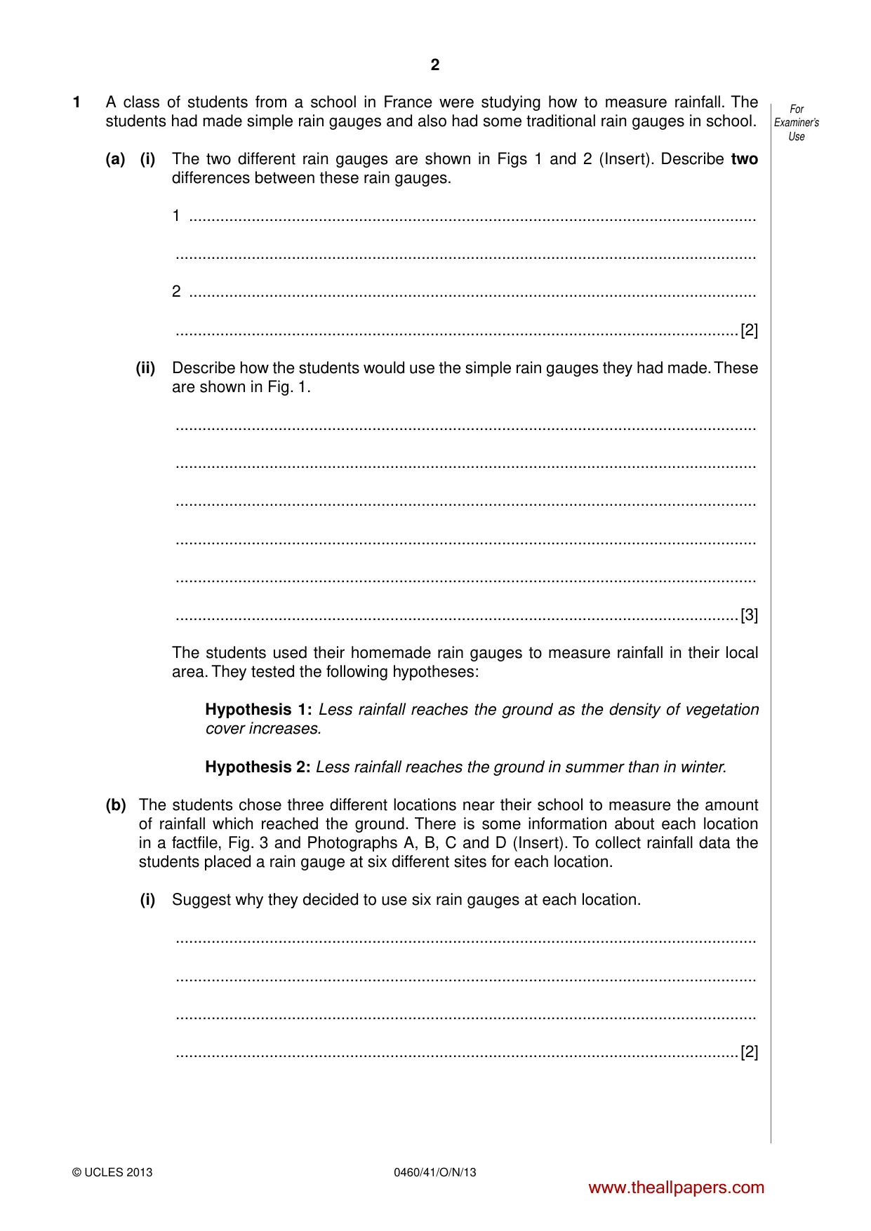 Cambridge IGCSE Geography 0460 2013 Oct/Nov Paper 4 · Variant 1 question paper, page 2 of 16