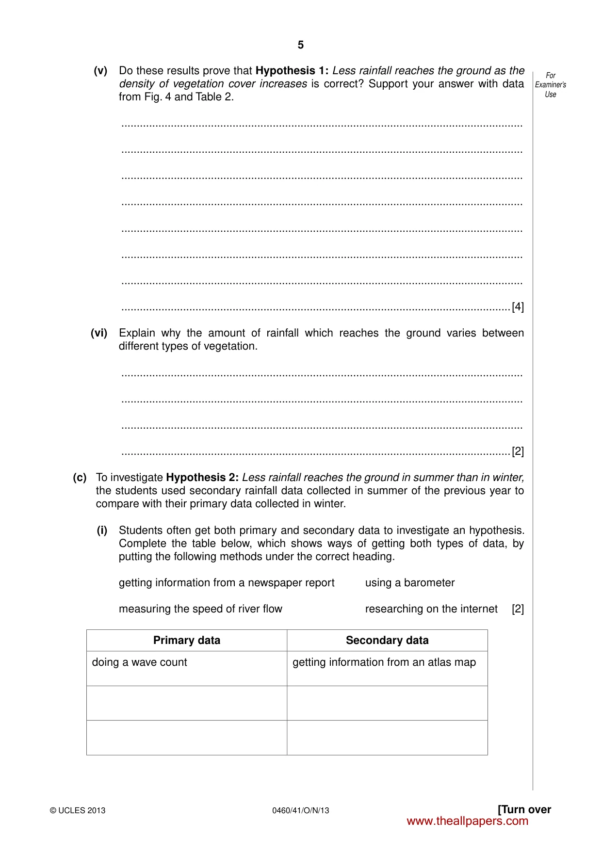 Cambridge IGCSE Geography 0460 2013 Oct/Nov Paper 4 · Variant 1 question paper, page 5 of 16