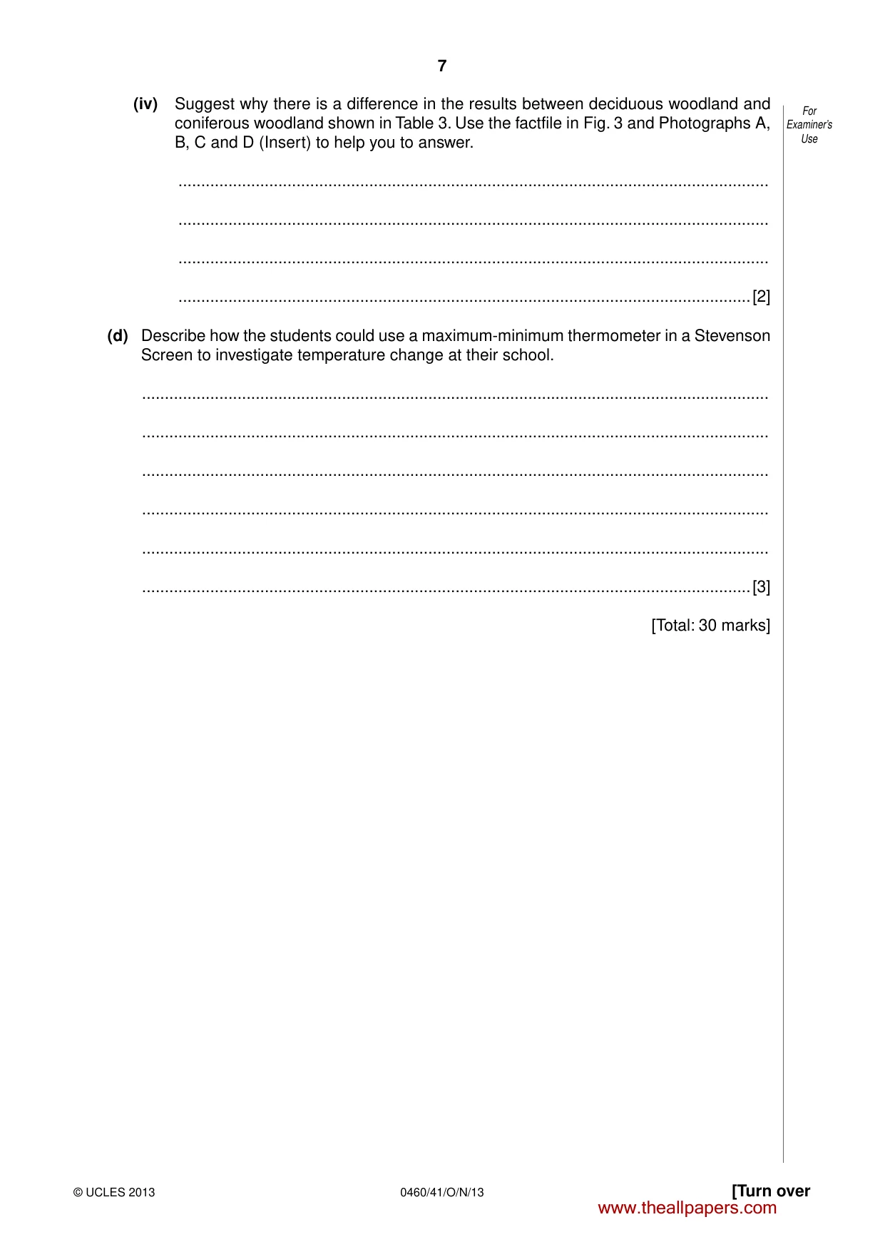 Cambridge IGCSE Geography 0460 2013 Oct/Nov Paper 4 · Variant 1 question paper, page 7 of 16
