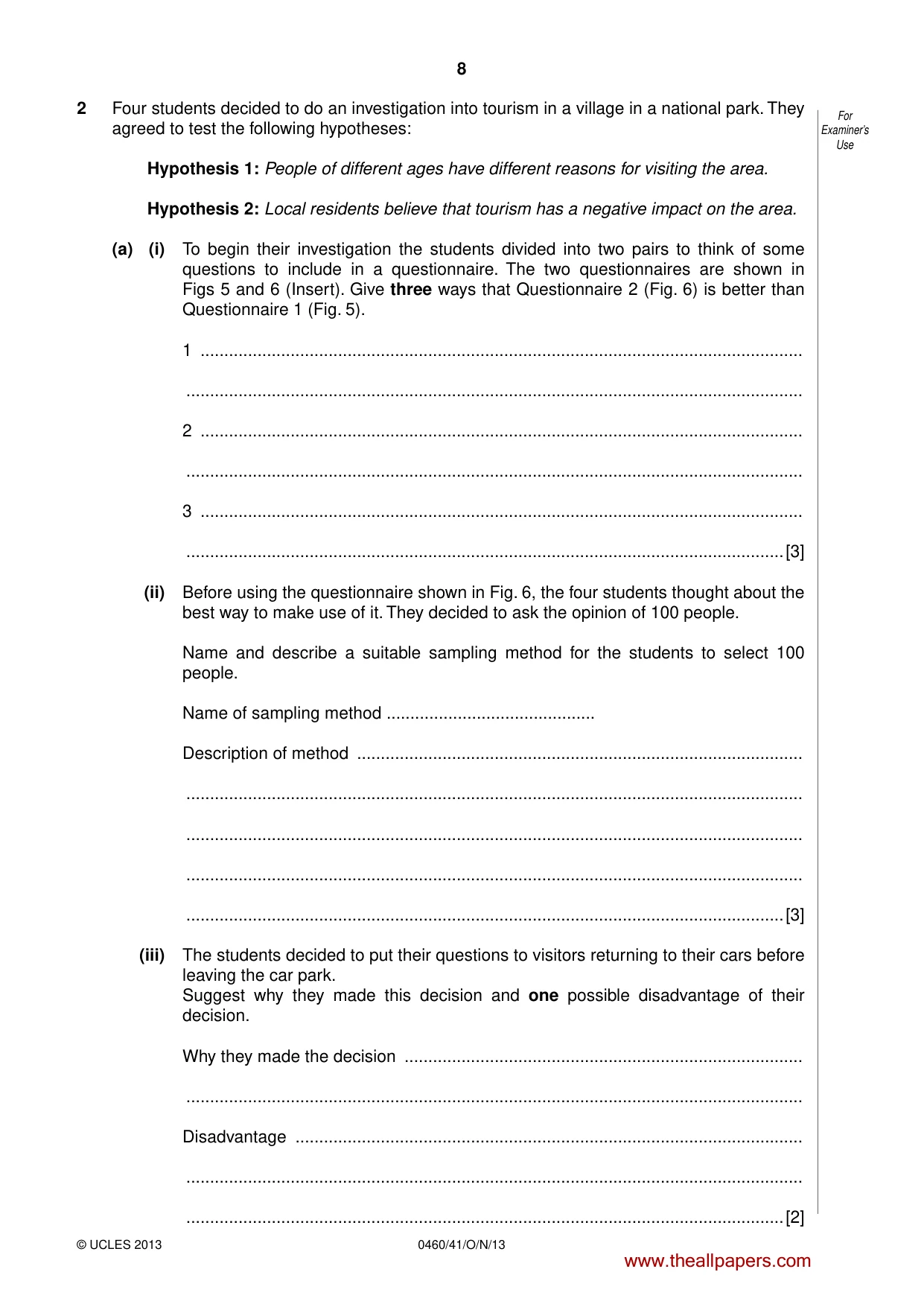 Cambridge IGCSE Geography 0460 2013 Oct/Nov Paper 4 · Variant 1 question paper, page 8 of 16
