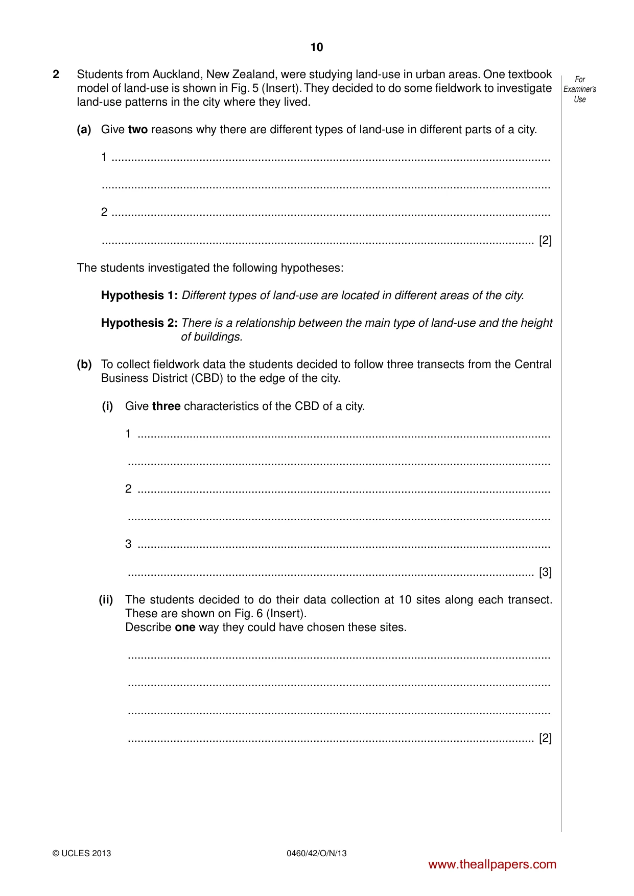 Cambridge IGCSE Geography 0460 2013 Oct/Nov Paper 4 · Variant 2 question paper, page 10 of 16