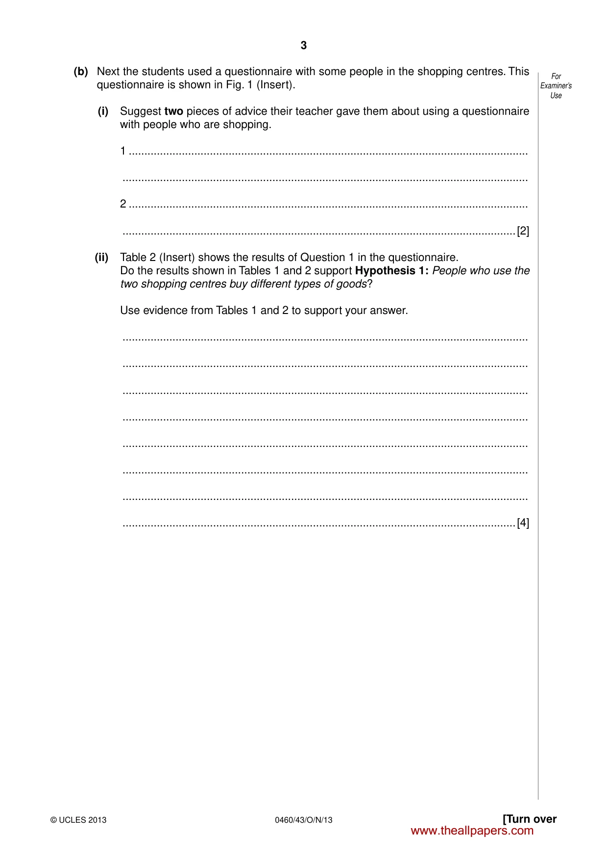 Cambridge IGCSE Geography 0460 2013 Oct/Nov Paper 4 · Variant 3 question paper, page 3 of 20