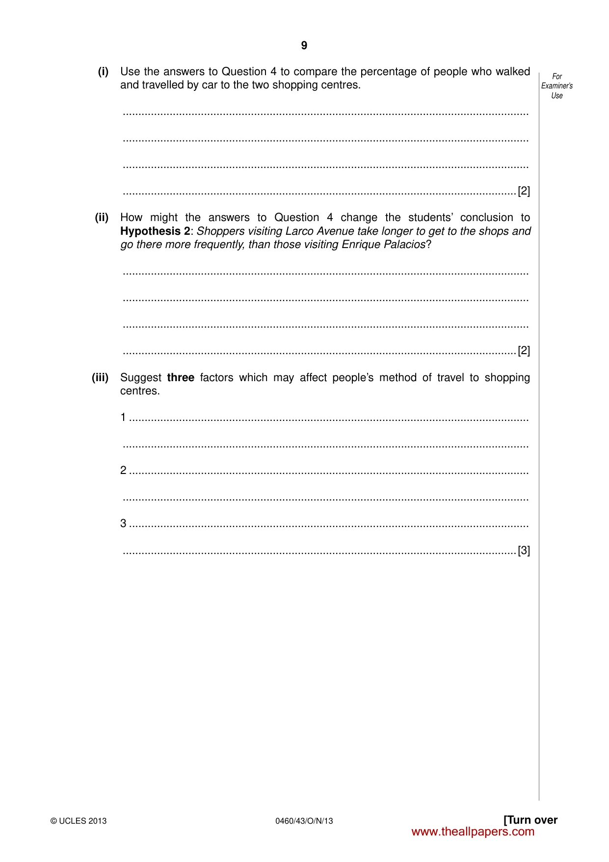 Cambridge IGCSE Geography 0460 2013 Oct/Nov Paper 4 · Variant 3 question paper, page 9 of 20