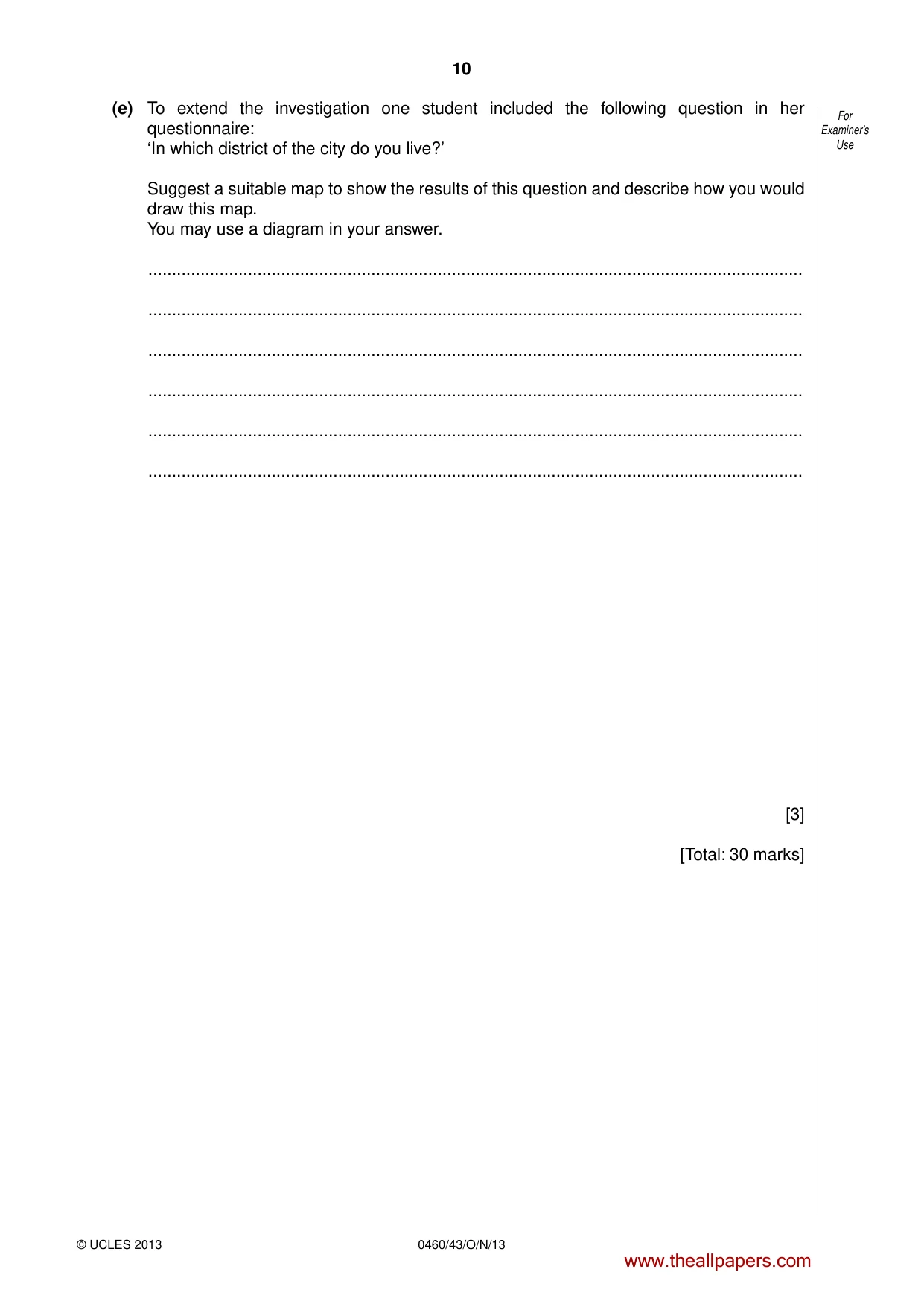 Cambridge IGCSE Geography 0460 2013 Oct/Nov Paper 4 · Variant 3 question paper, page 10 of 20