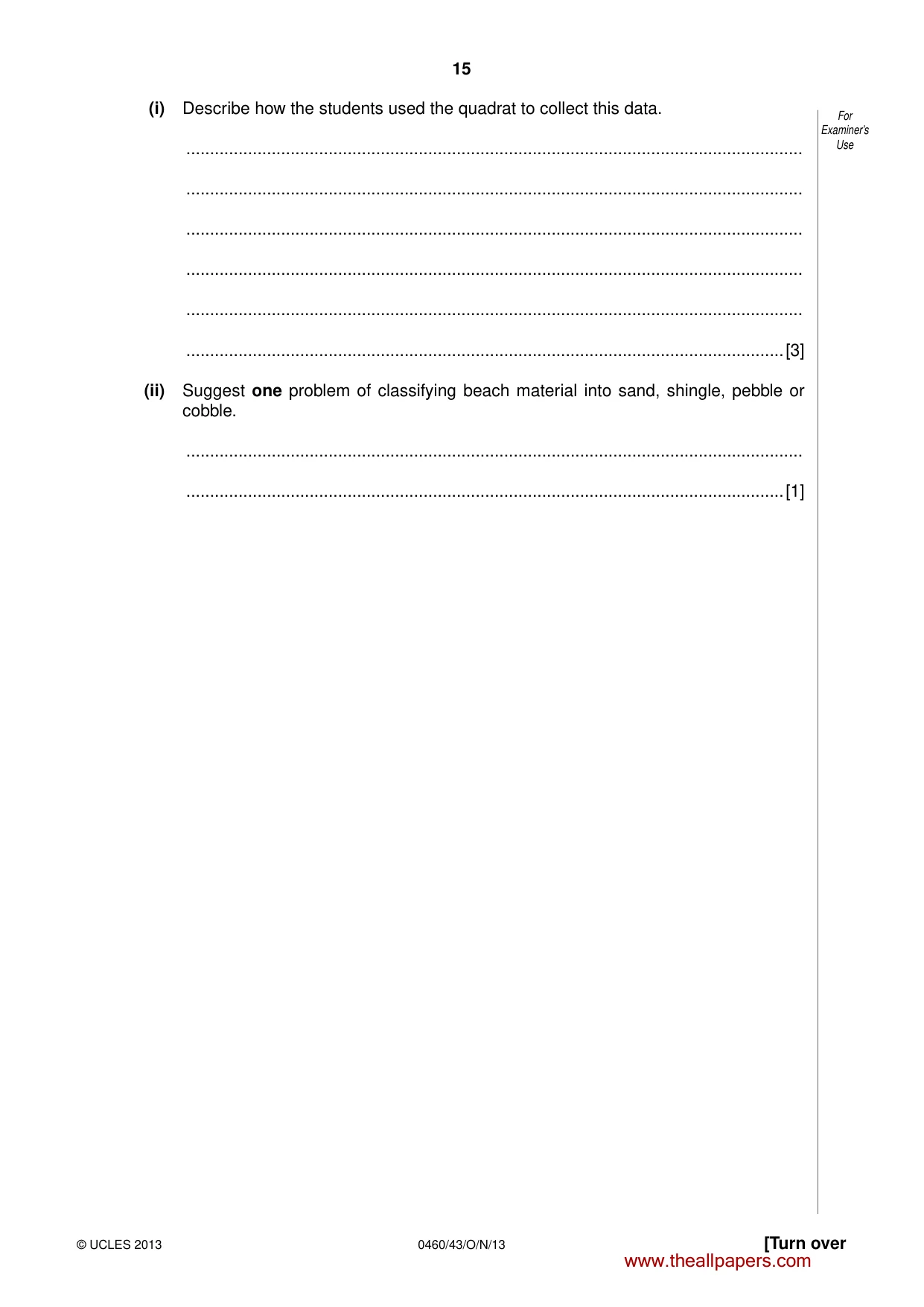 Cambridge IGCSE Geography 0460 2013 Oct/Nov Paper 4 · Variant 3 question paper, page 15 of 20