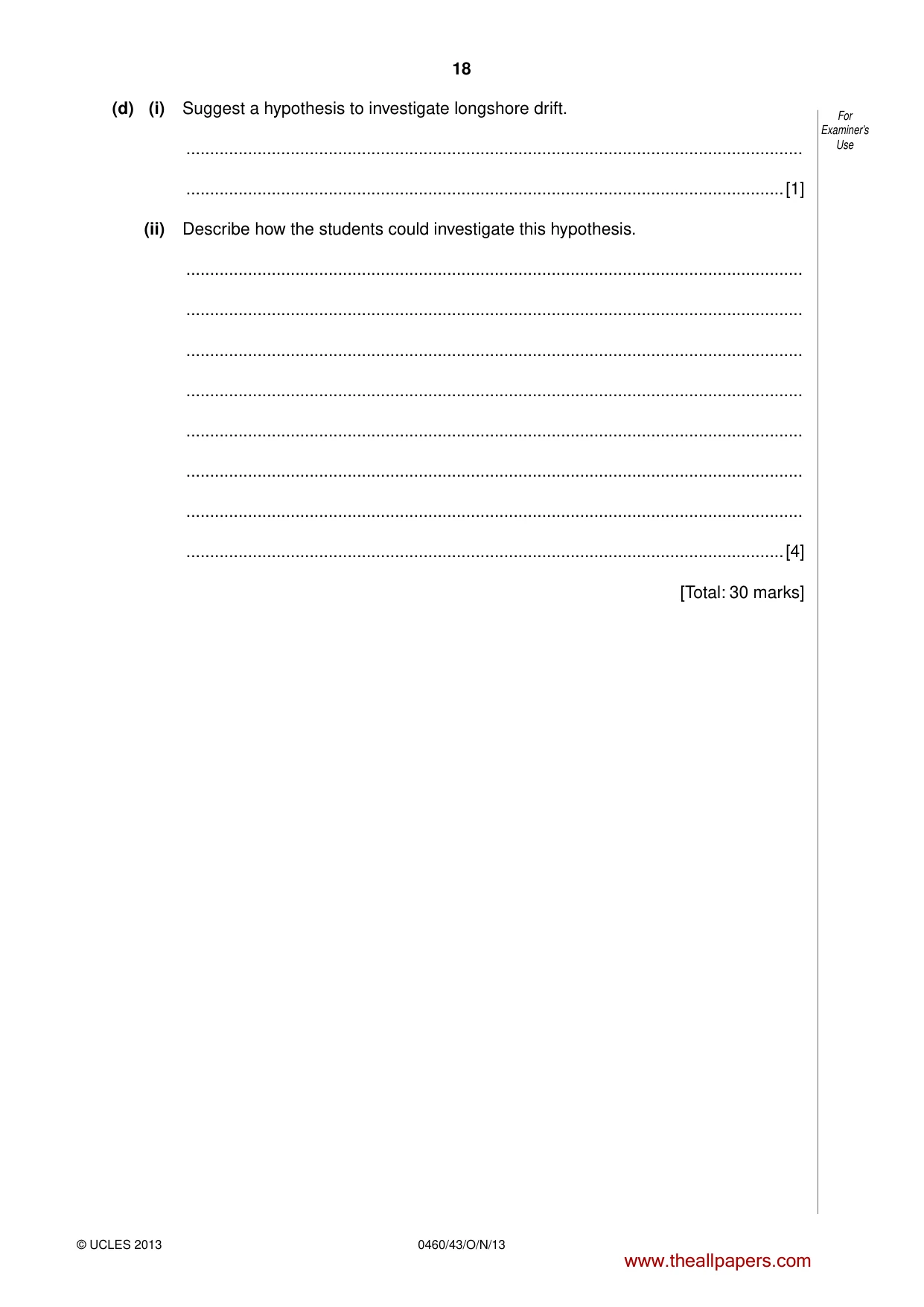 Cambridge IGCSE Geography 0460 2013 Oct/Nov Paper 4 · Variant 3 question paper, page 18 of 20