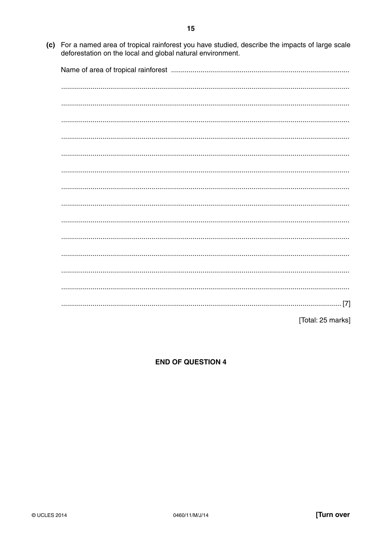 Cambridge IGCSE Geography 0460 2014 May/June Paper 1 · Variant 1 question paper, page 15 of 28
