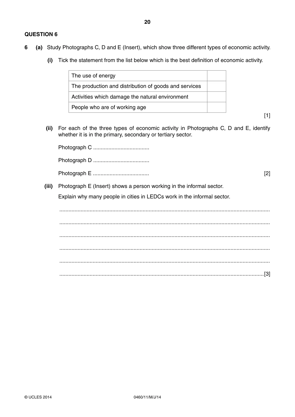 Cambridge IGCSE Geography 0460 2014 May/June Paper 1 · Variant 1 question paper, page 20 of 28