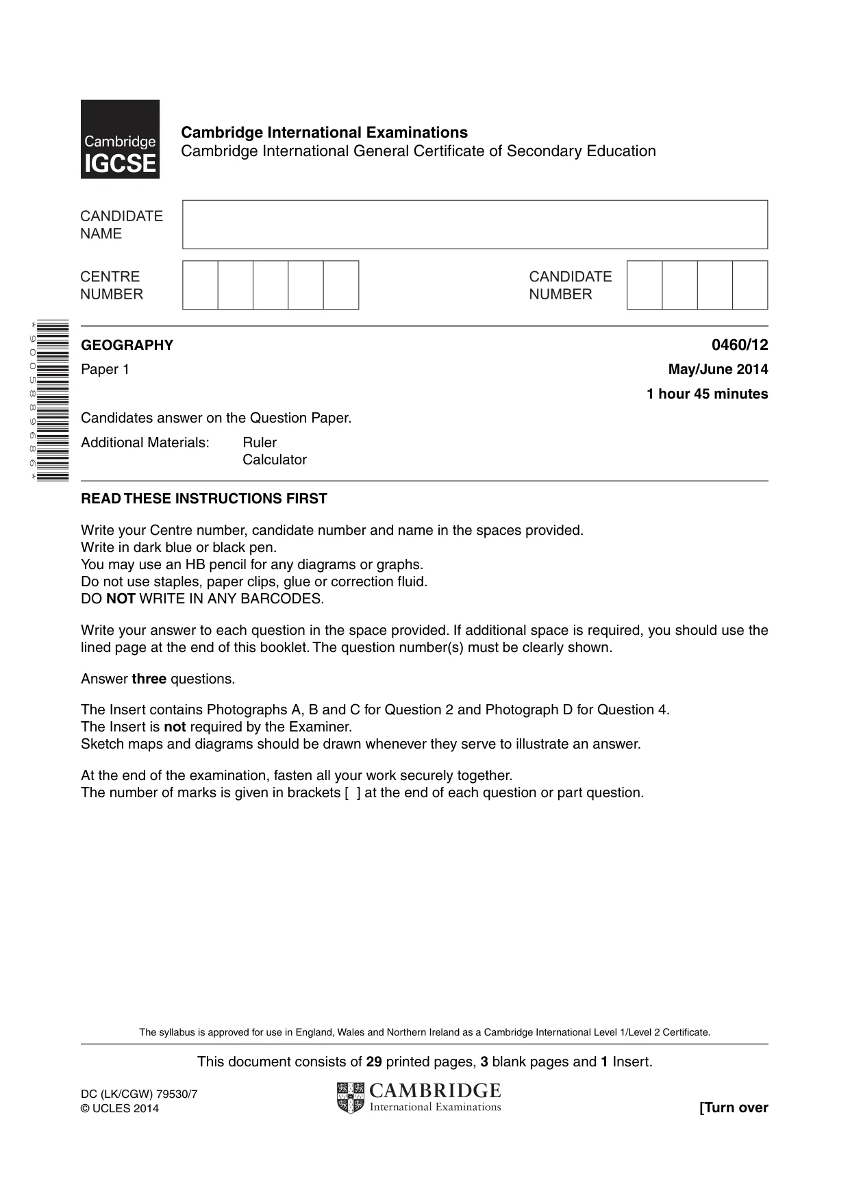 Cambridge IGCSE Geography 0460 2014 May/June Paper 1 · Variant 2 question paper, page 1 of 32
