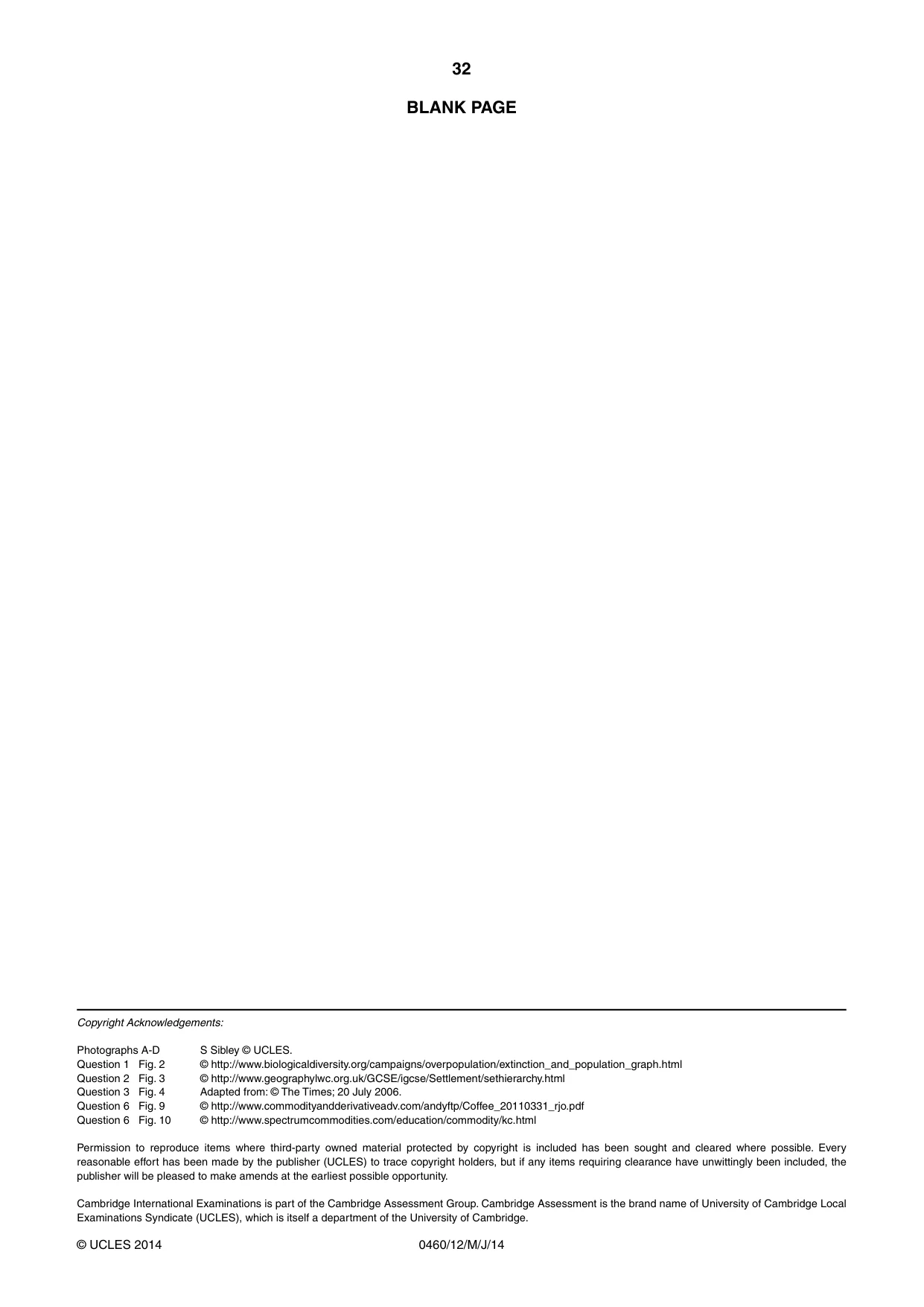 Cambridge IGCSE Geography 0460 2014 May/June Paper 1 · Variant 2 question paper, page 32 of 32