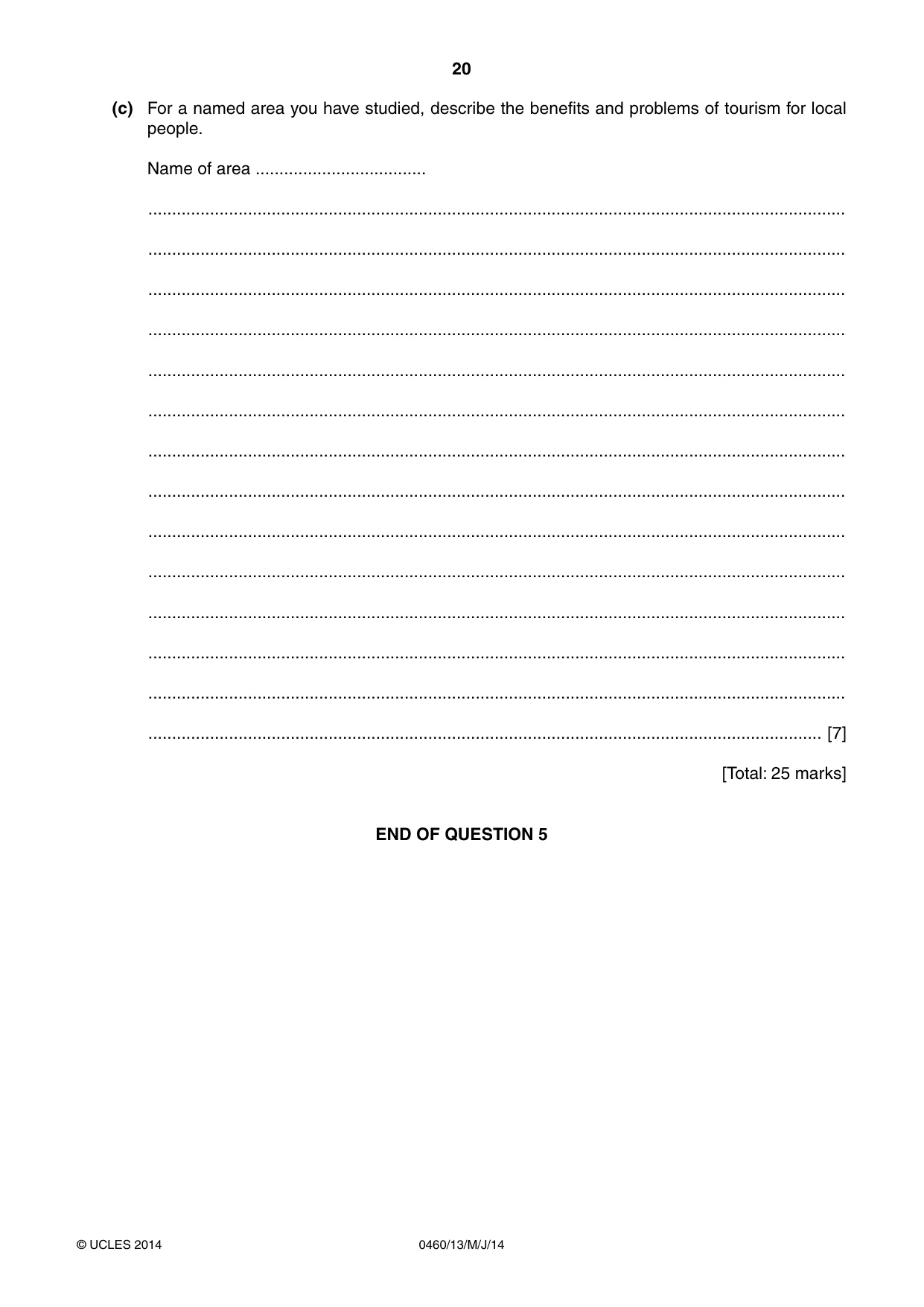 Cambridge IGCSE Geography 0460 2014 May/June Paper 1 · Variant 3 question paper, page 20 of 28