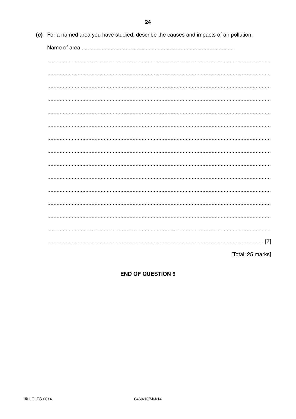 Cambridge IGCSE Geography 0460 2014 May/June Paper 1 · Variant 3 question paper, page 24 of 28