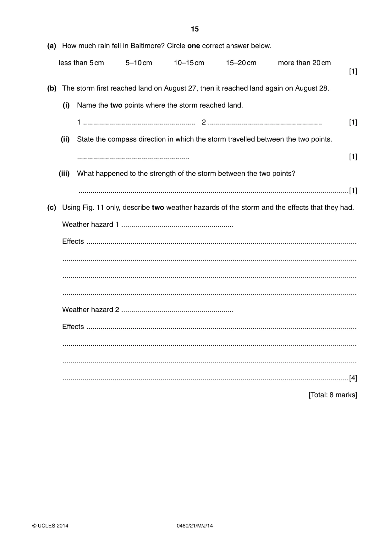Cambridge IGCSE Geography 0460 2014 May/June Paper 2 · Variant 1 question paper, page 15 of 16
