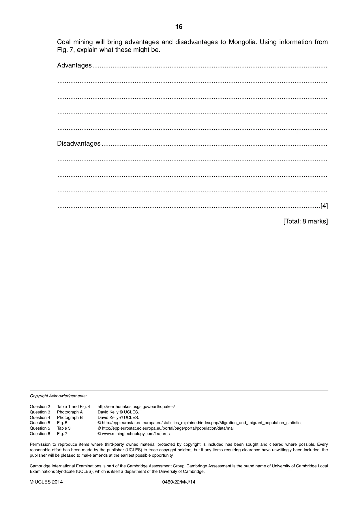 Cambridge IGCSE Geography 0460 2014 May/June Paper 2 · Variant 2 question paper, page 16 of 16
