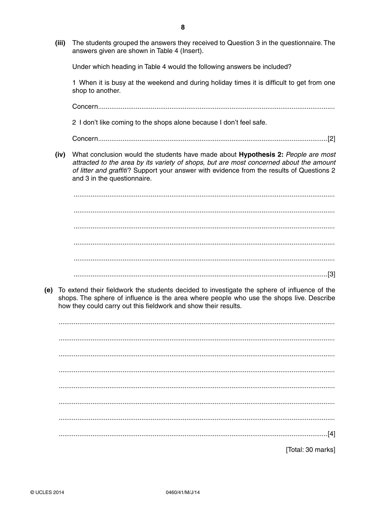 Cambridge IGCSE Geography 0460 2014 May/June Paper 4 · Variant 1 question paper, page 8 of 16