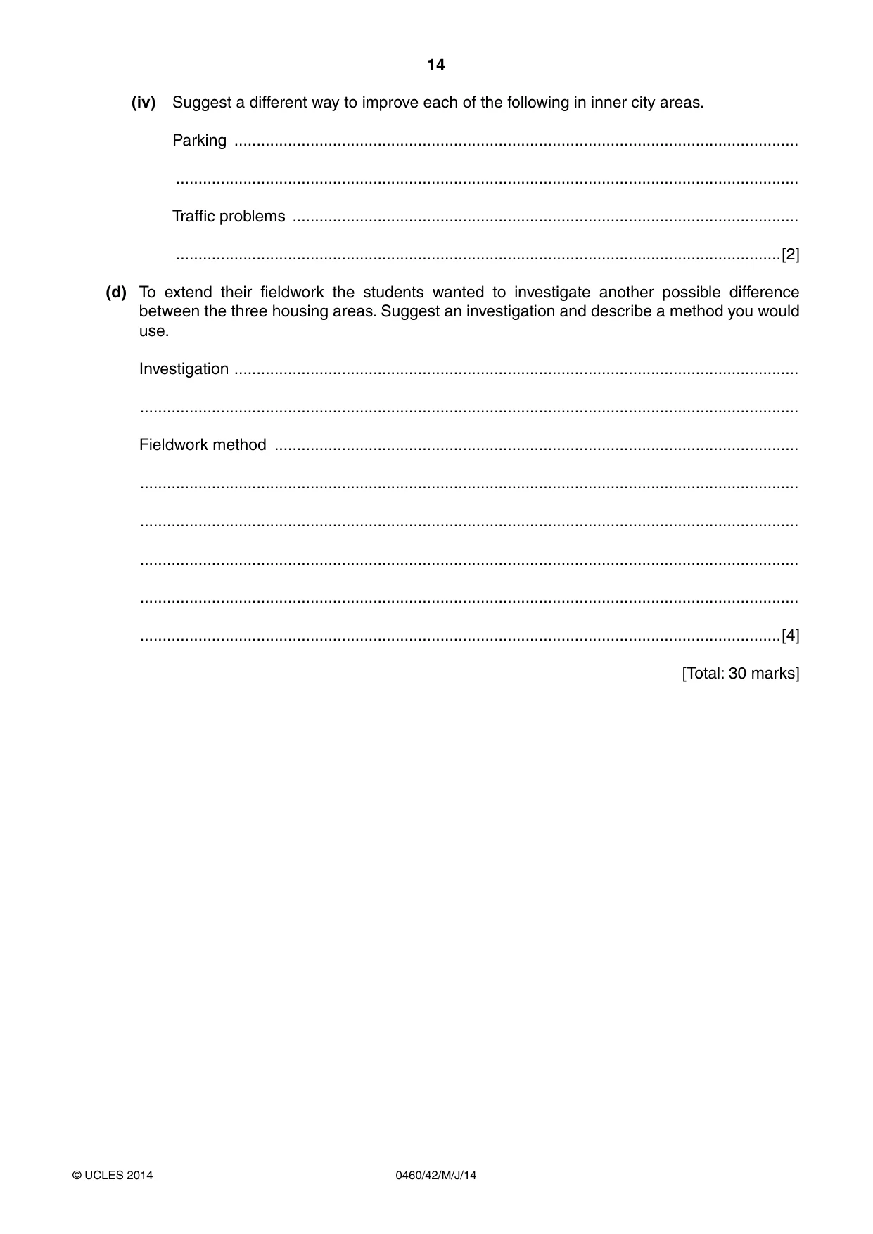 Cambridge IGCSE Geography 0460 2014 May/June Paper 4 · Variant 2 question paper, page 14 of 16