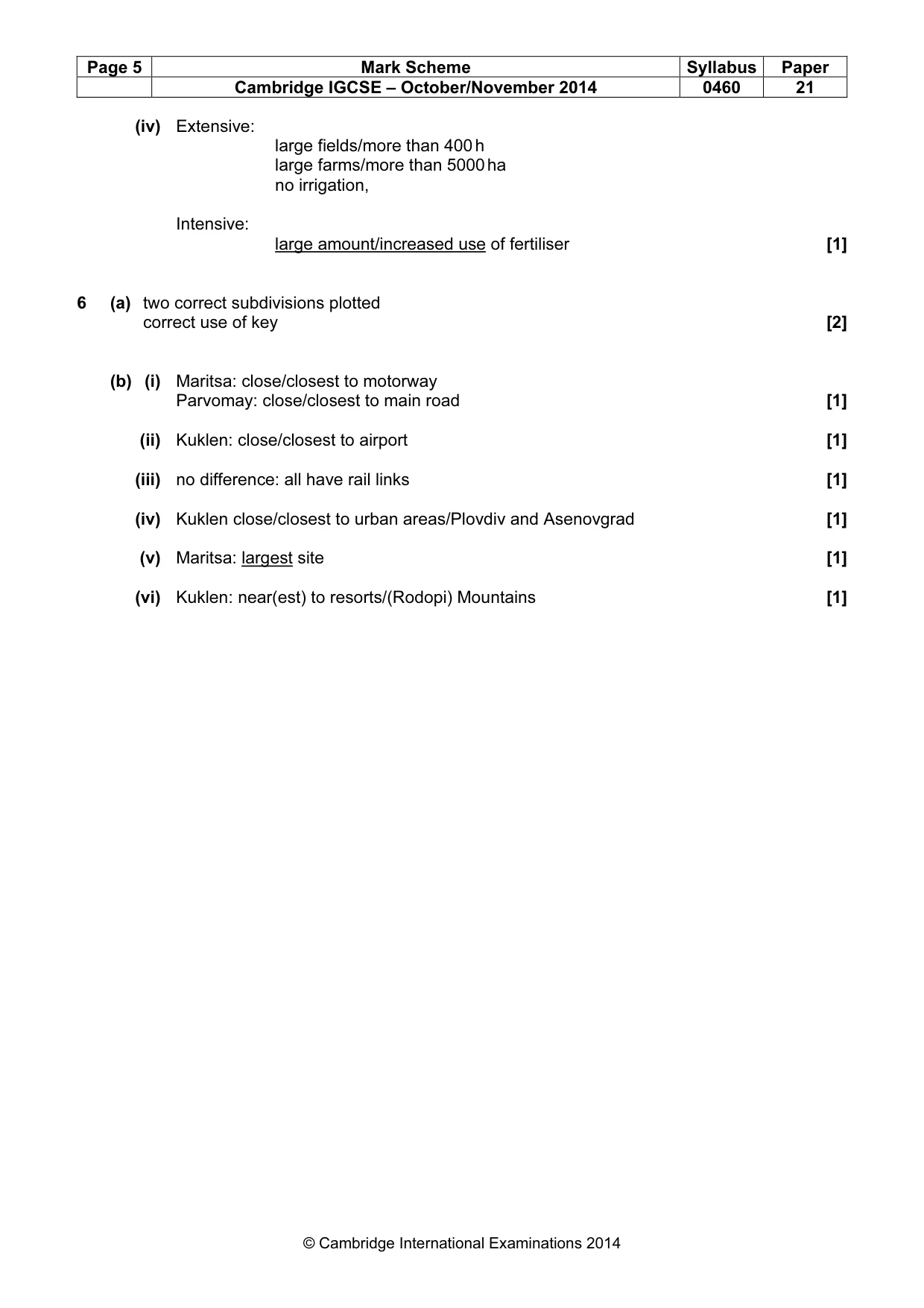 Mark scheme, page 5 of 5
