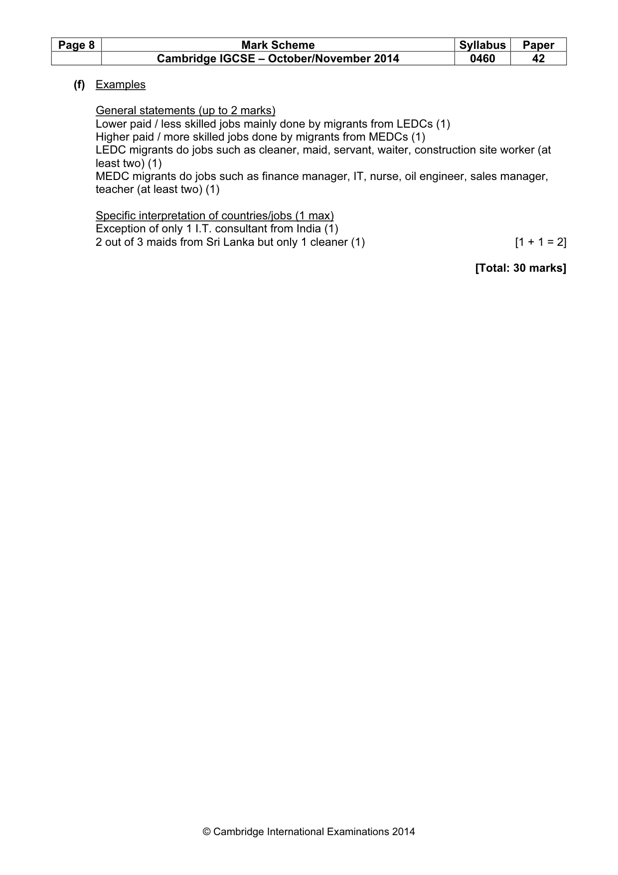 Mark scheme, page 8 of 8
