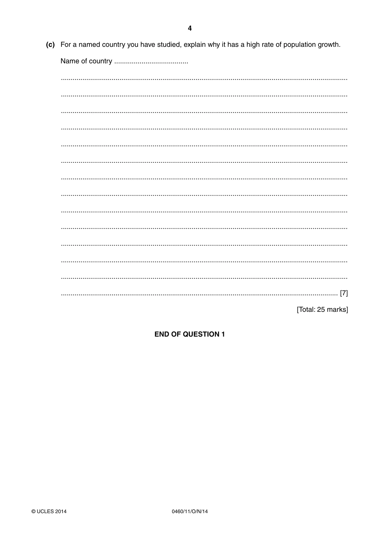 Cambridge IGCSE Geography 0460 2014 Oct/Nov Paper 1 · Variant 1 question paper, page 4 of 28