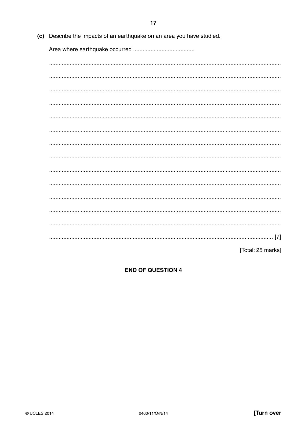 Cambridge IGCSE Geography 0460 2014 Oct/Nov Paper 1 · Variant 1 question paper, page 17 of 28