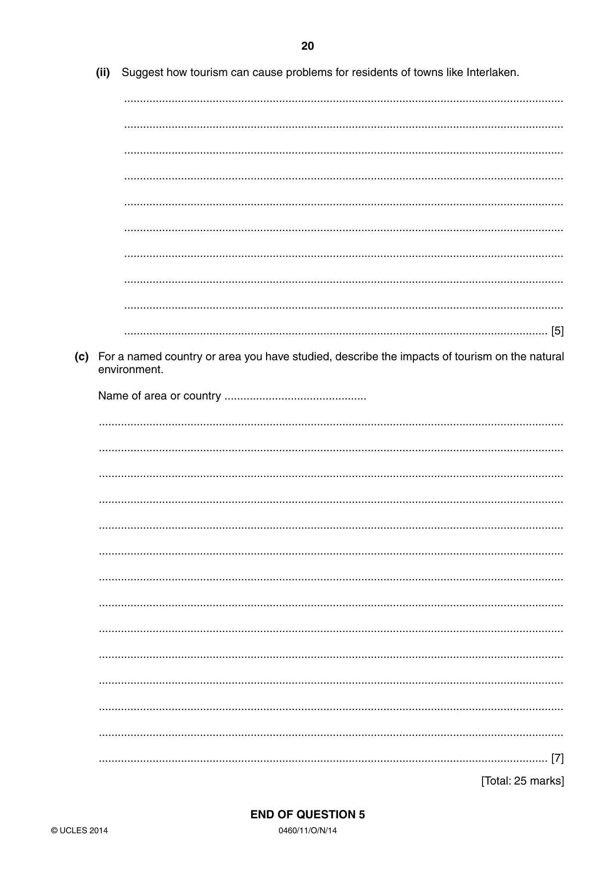 Cambridge IGCSE Geography 0460 2014 Oct/Nov Paper 1 · Variant 1 question paper, page 20 of 28