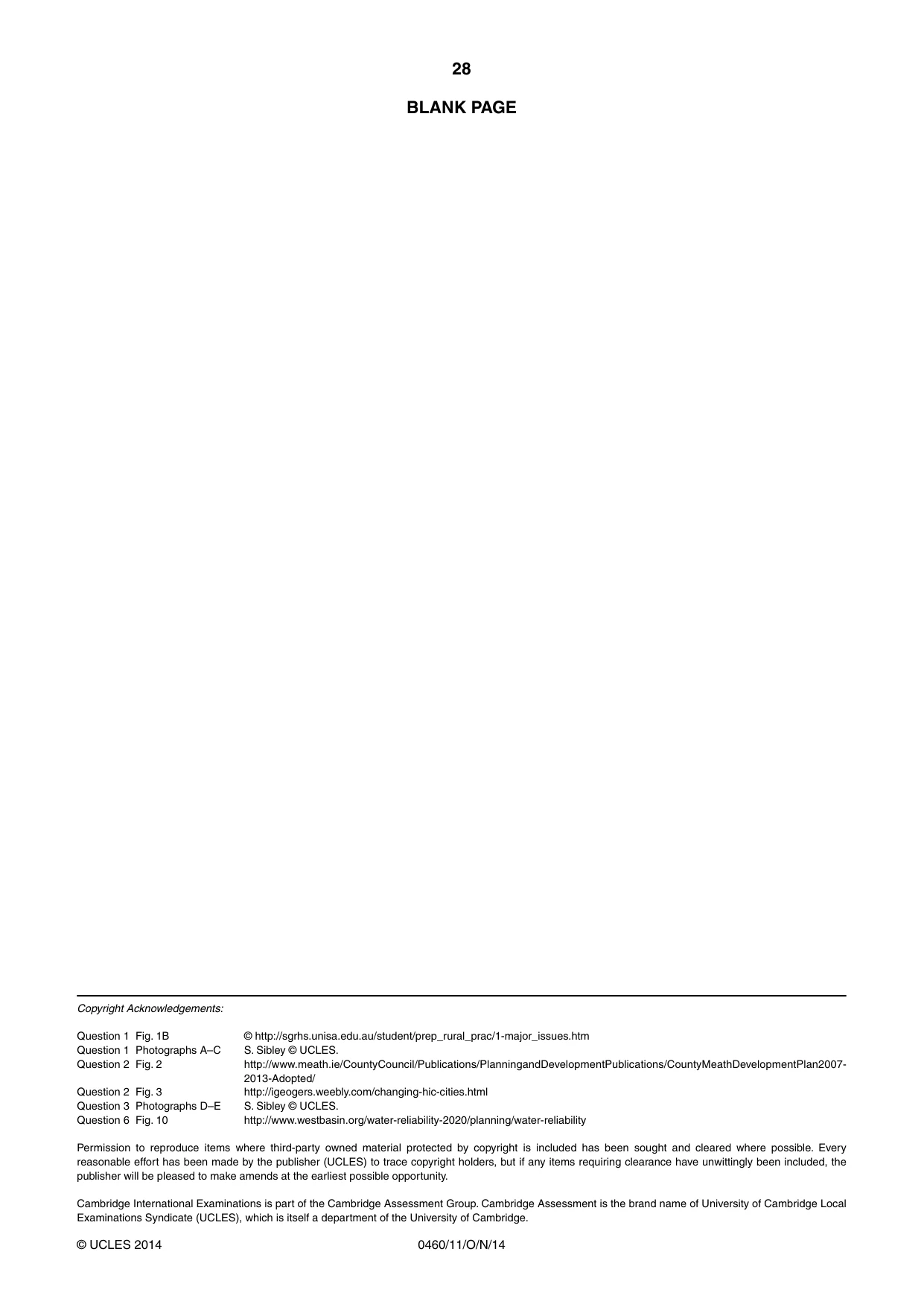 Cambridge IGCSE Geography 0460 2014 Oct/Nov Paper 1 · Variant 1 question paper, page 28 of 28