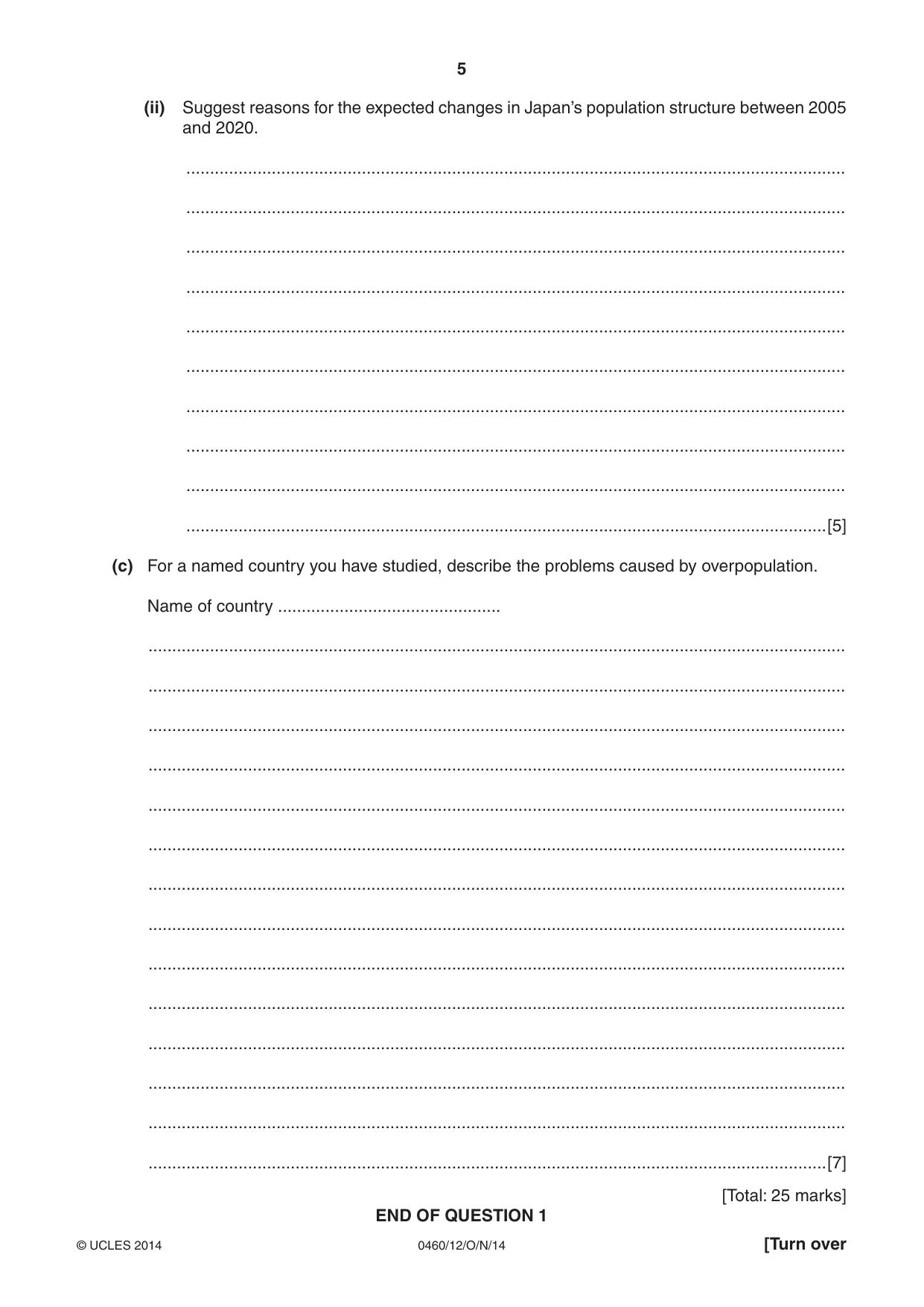 Cambridge IGCSE Geography 0460 2014 Oct/Nov Paper 1 · Variant 2 question paper, page 5 of 28