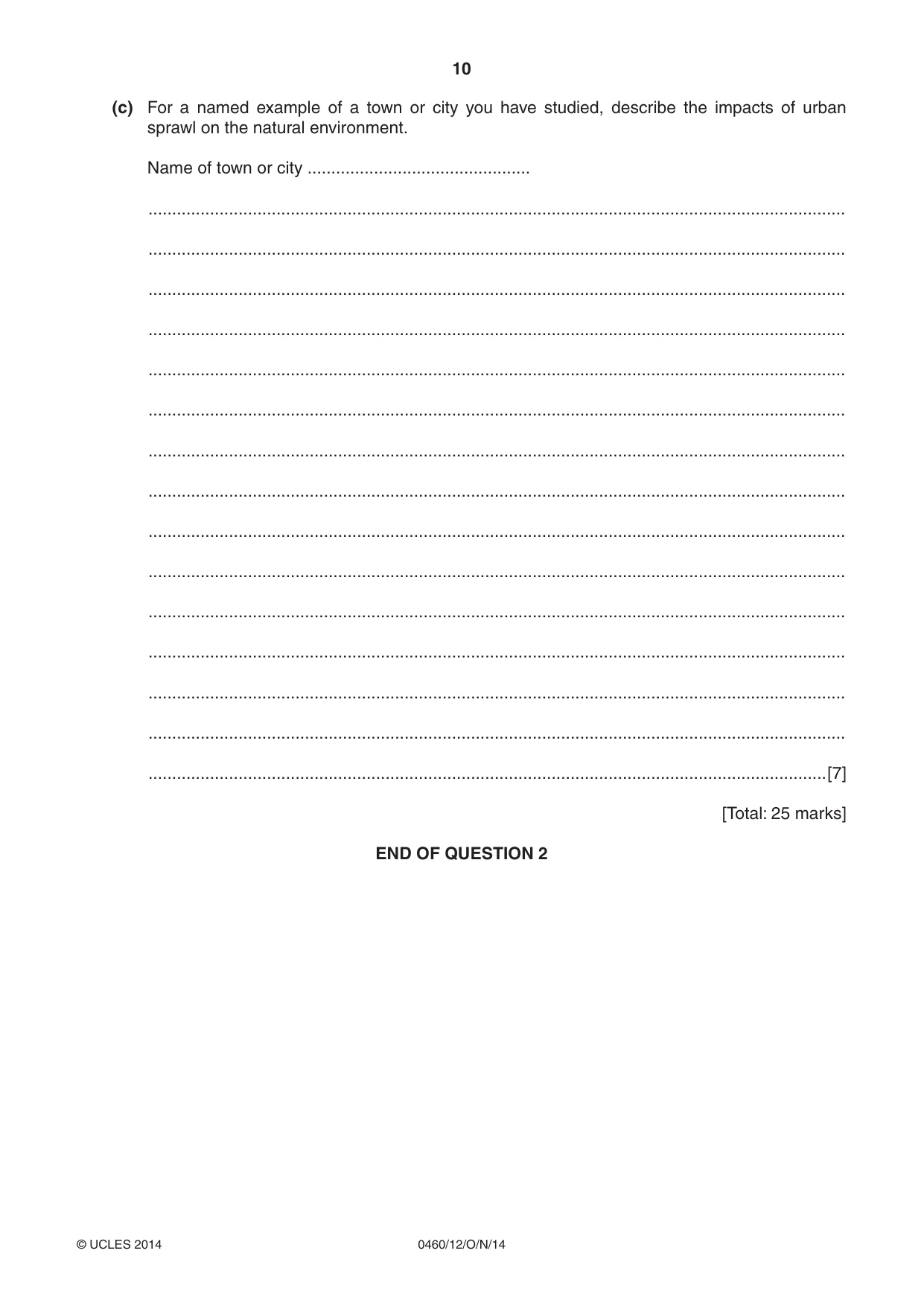 Cambridge IGCSE Geography 0460 2014 Oct/Nov Paper 1 · Variant 2 question paper, page 10 of 28