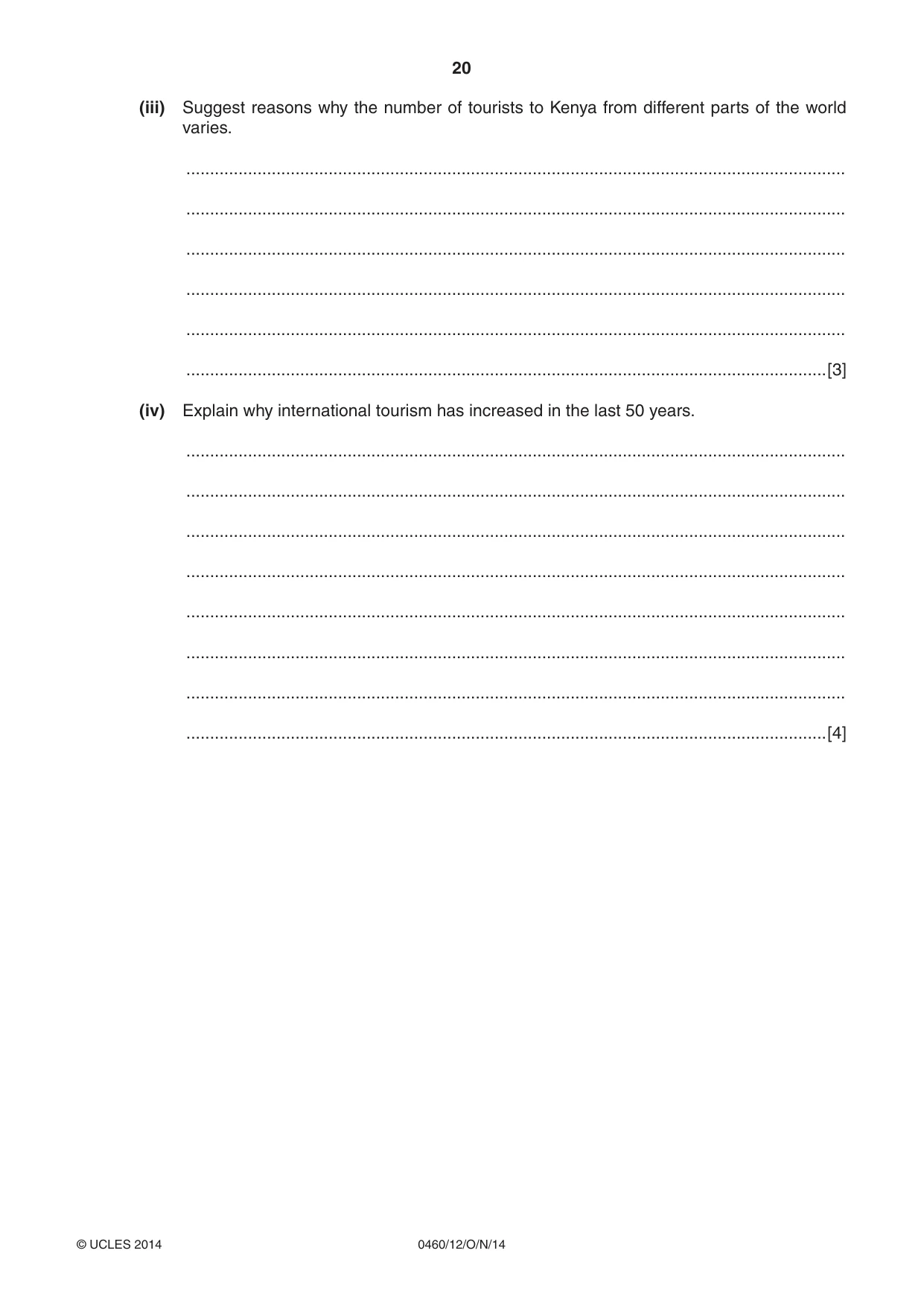 Cambridge IGCSE Geography 0460 2014 Oct/Nov Paper 1 · Variant 2 question paper, page 20 of 28