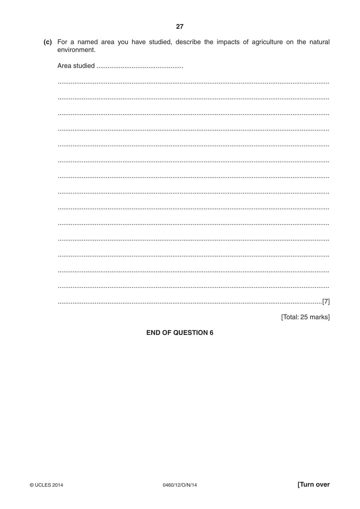 Cambridge IGCSE Geography 0460 2014 Oct/Nov Paper 1 · Variant 2 question paper, page 27 of 28