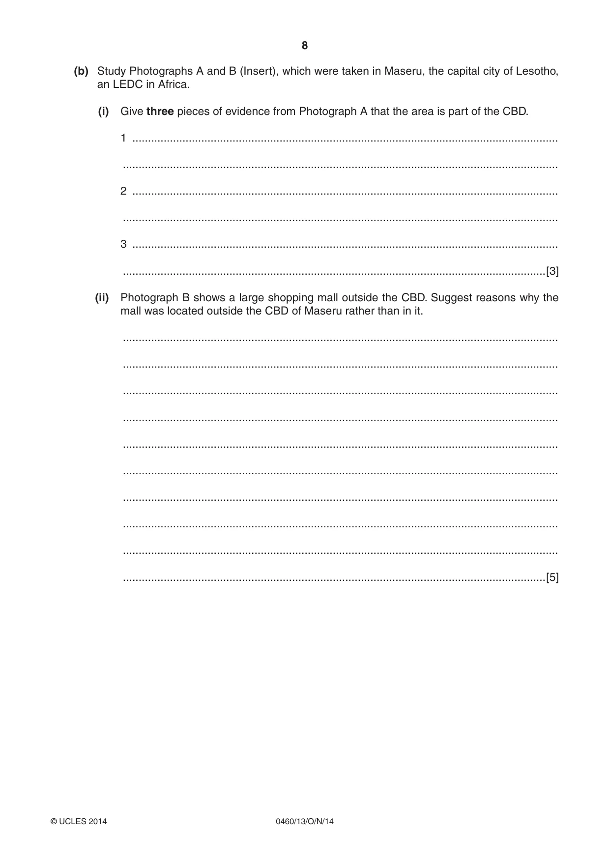 Cambridge IGCSE Geography 0460 2014 Oct/Nov Paper 1 · Variant 3 question paper, page 8 of 28