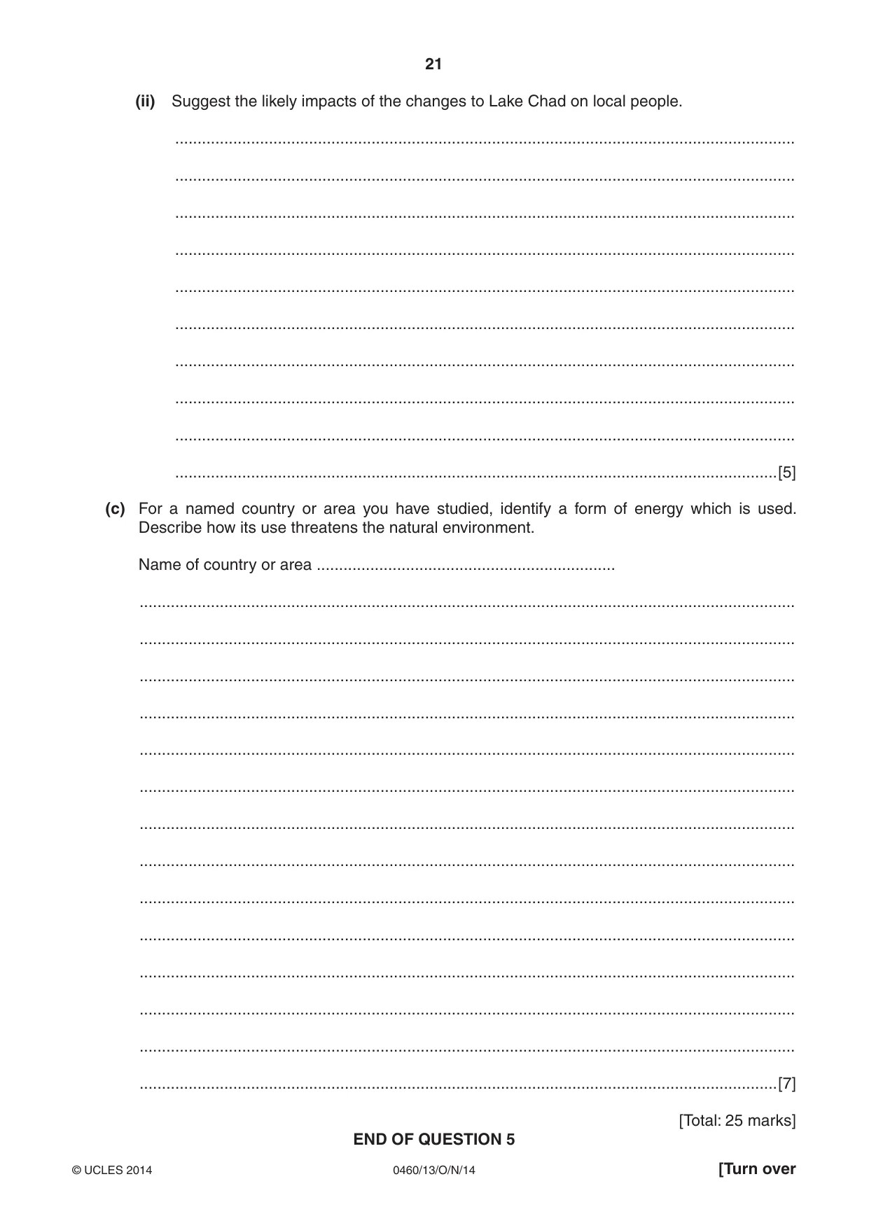 Cambridge IGCSE Geography 0460 2014 Oct/Nov Paper 1 · Variant 3 question paper, page 21 of 28