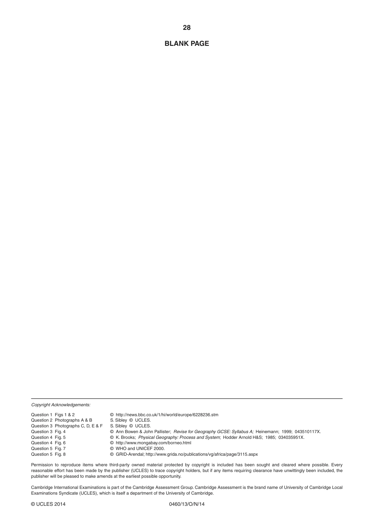 Cambridge IGCSE Geography 0460 2014 Oct/Nov Paper 1 · Variant 3 question paper, page 28 of 28