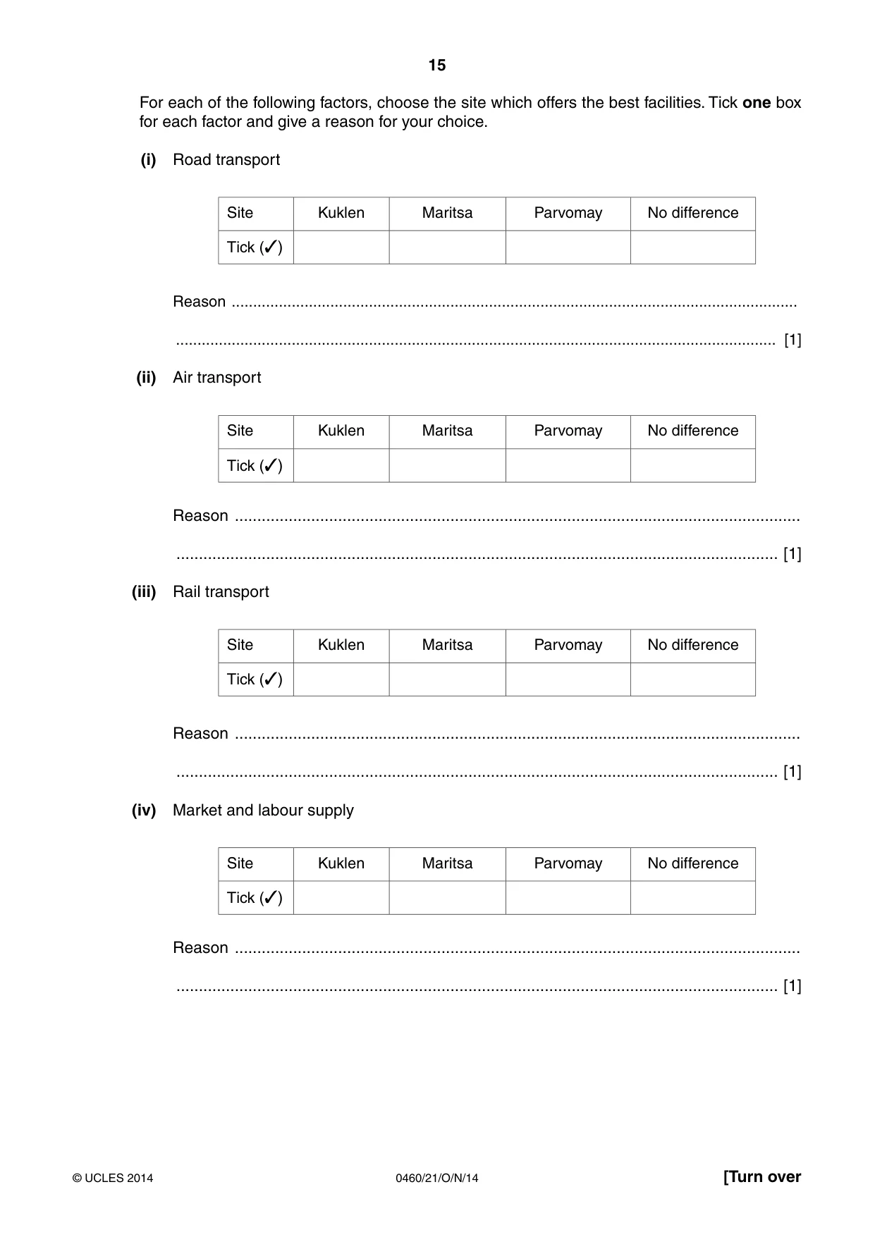 Cambridge IGCSE Geography 0460 2014 Oct/Nov Paper 2 · Variant 1 question paper, page 15 of 16