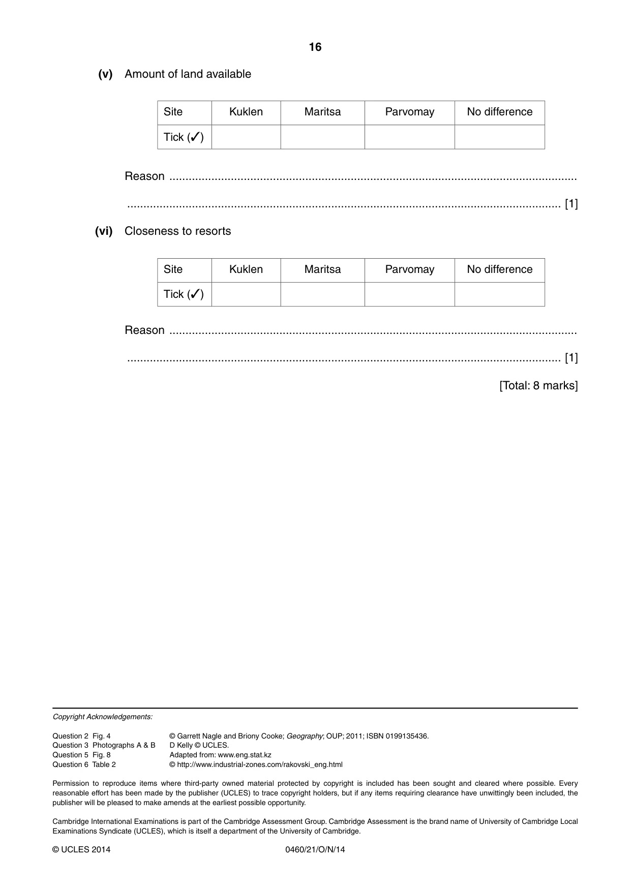 Cambridge IGCSE Geography 0460 2014 Oct/Nov Paper 2 · Variant 1 question paper, page 16 of 16