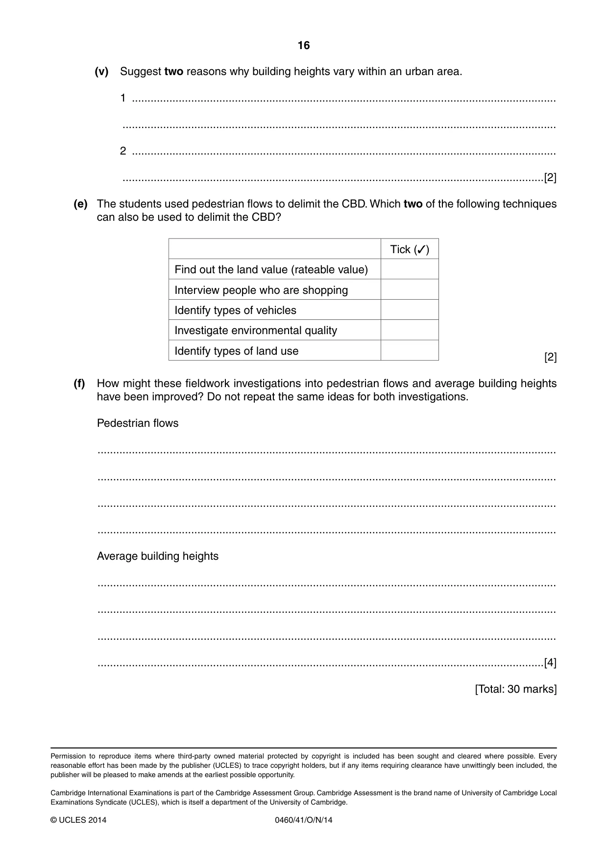 Cambridge IGCSE Geography 0460 2014 Oct/Nov Paper 4 · Variant 1 question paper, page 16 of 16