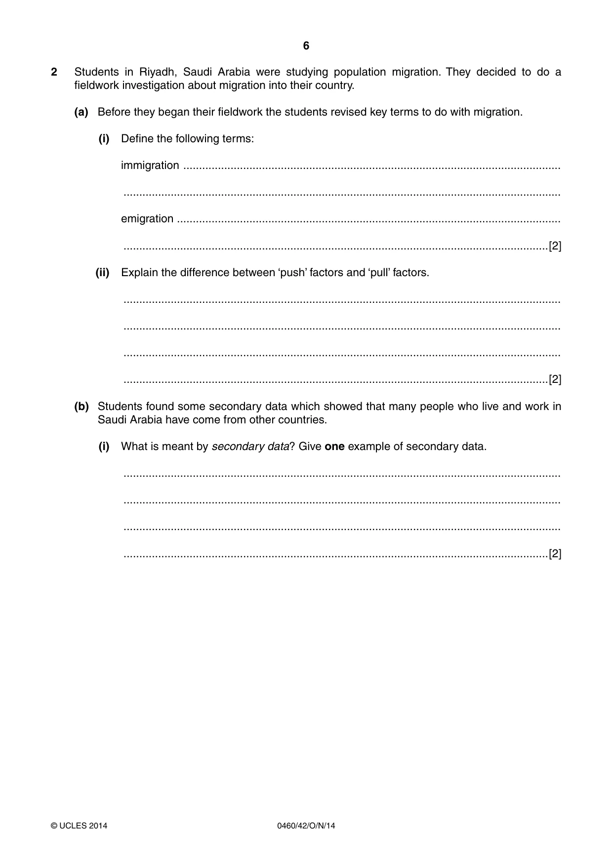 Cambridge IGCSE Geography 0460 2014 Oct/Nov Paper 4 · Variant 2 question paper, page 6 of 12