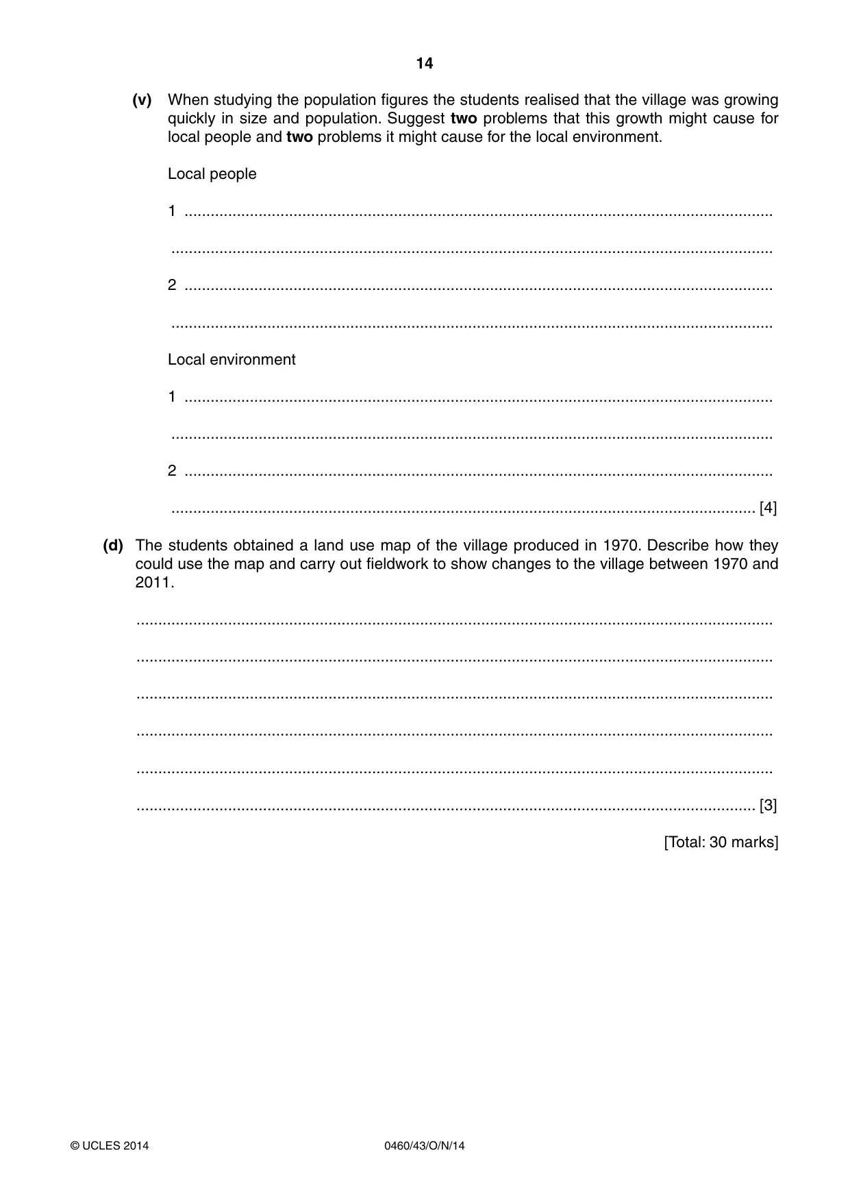 Cambridge IGCSE Geography 0460 2014 Oct/Nov Paper 4 · Variant 3 question paper, page 14 of 16