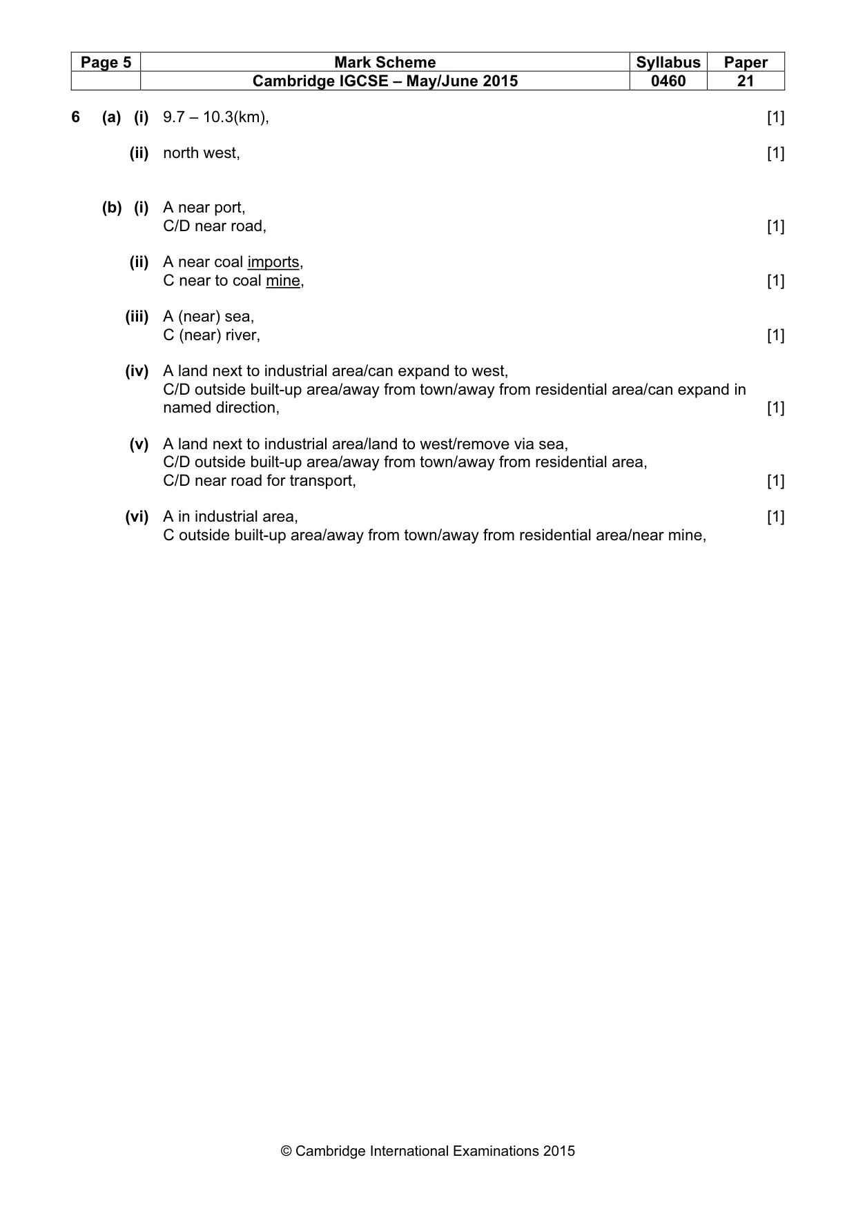 Mark scheme, page 5 of 5