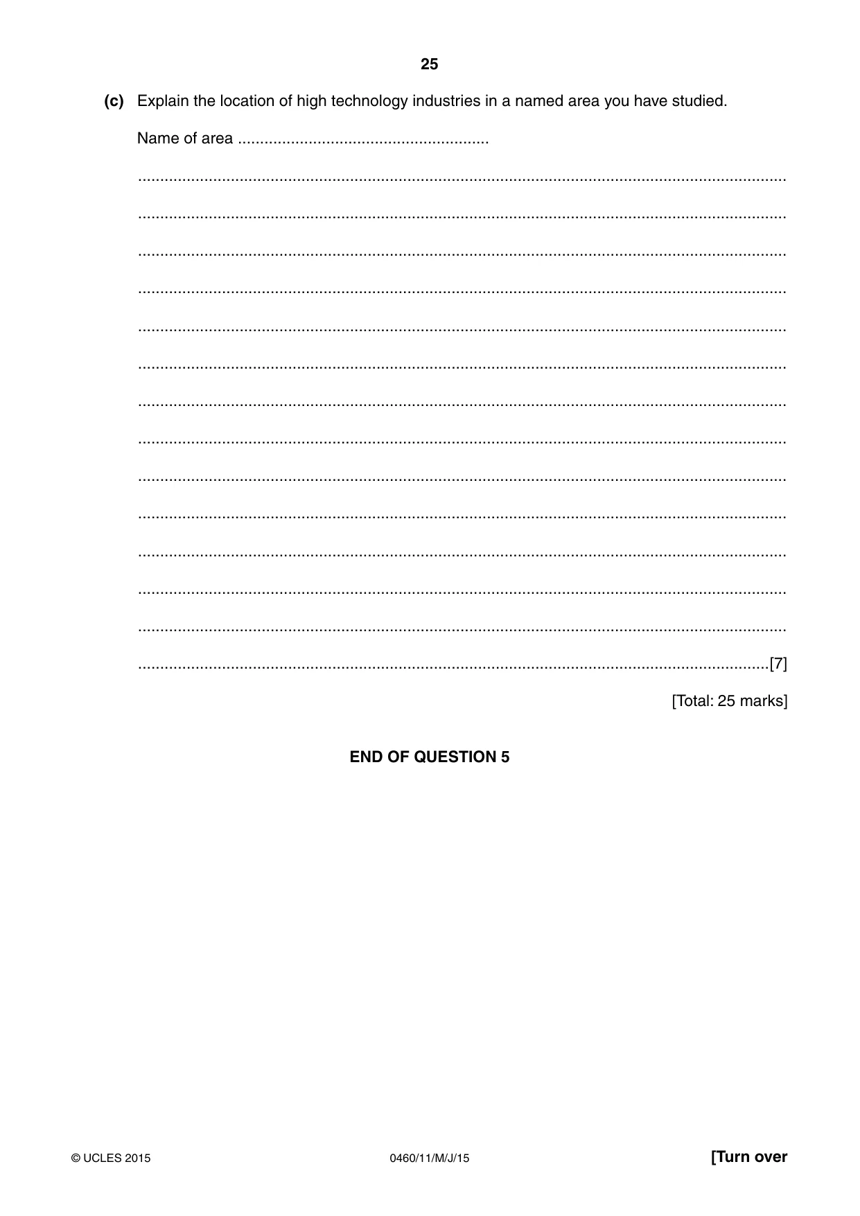 Cambridge IGCSE Geography 0460 2015 May/June Paper 1 · Variant 1 question paper, page 25 of 32